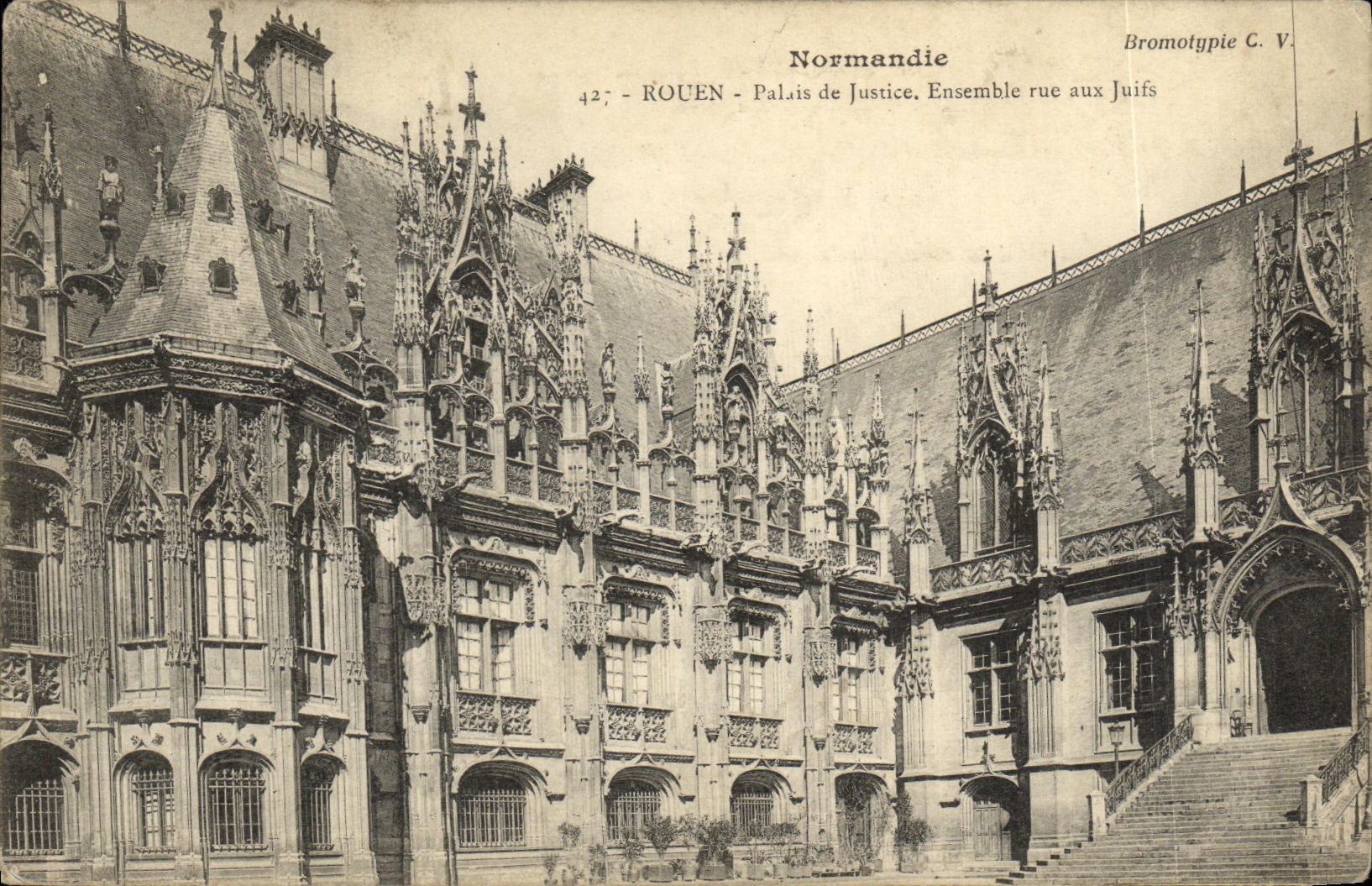 VINTAGE POSTCARD Rouen Law courts street Unit to the Judaica Jews