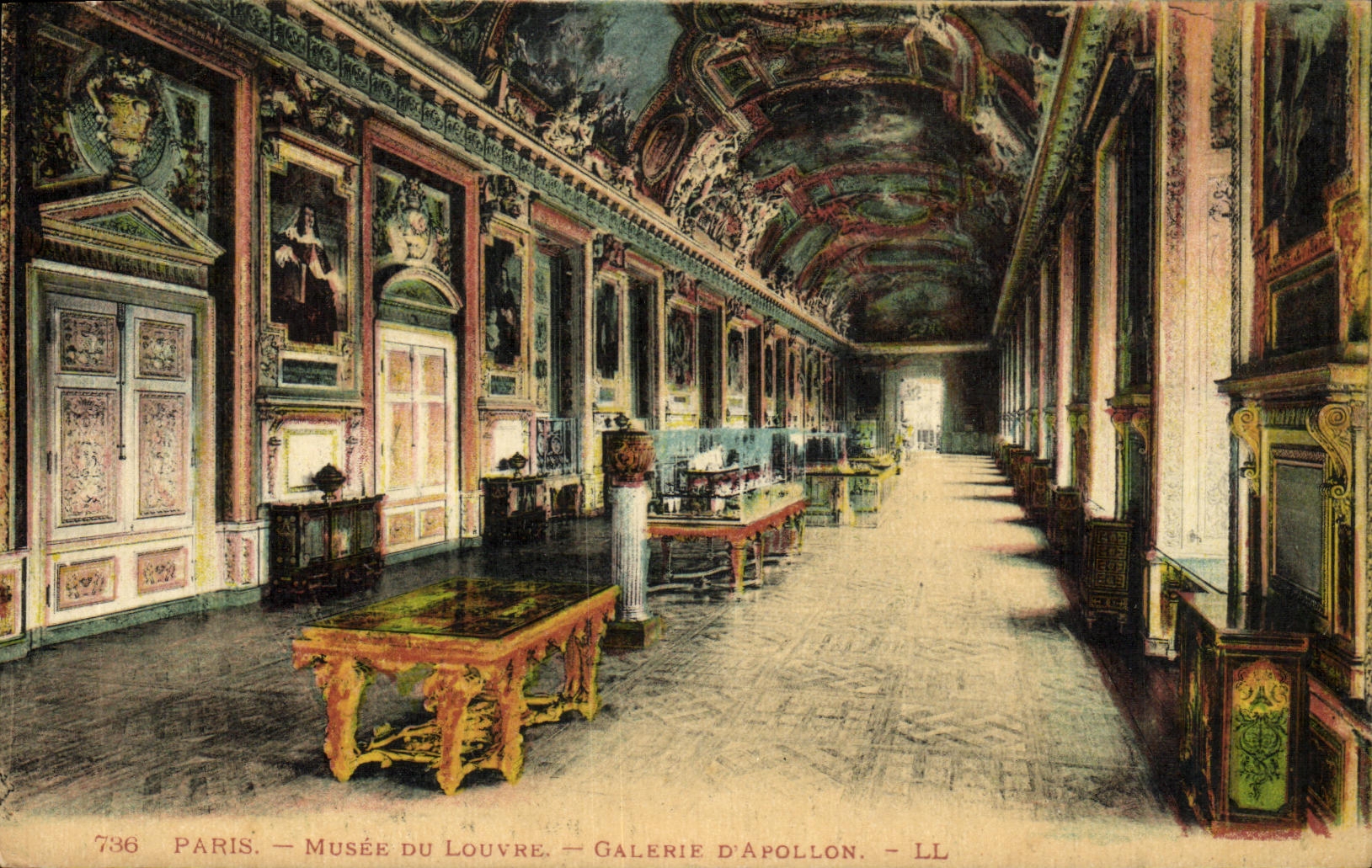 VINTAGE POSTCARD Paris Museum Of Louvre Gallery D Apollo
