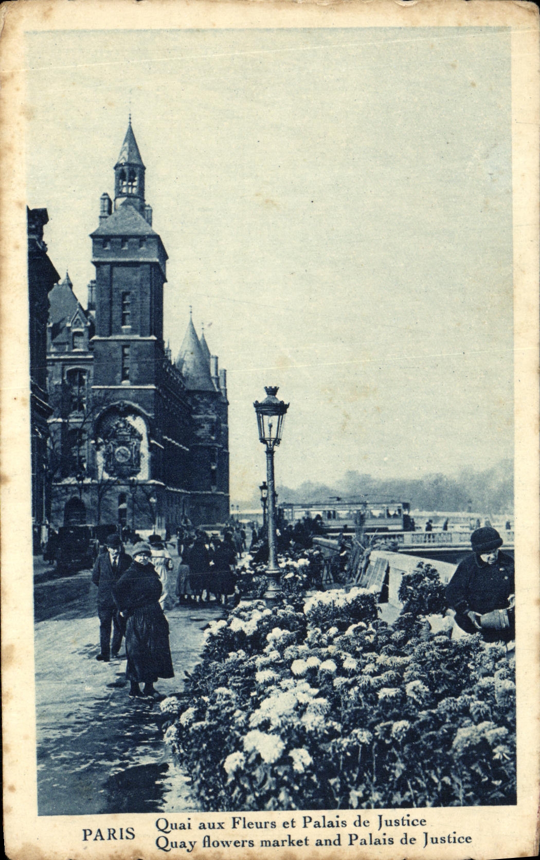 VINTAGE POSTCARD Paris Quay with the Flowers and Law courts