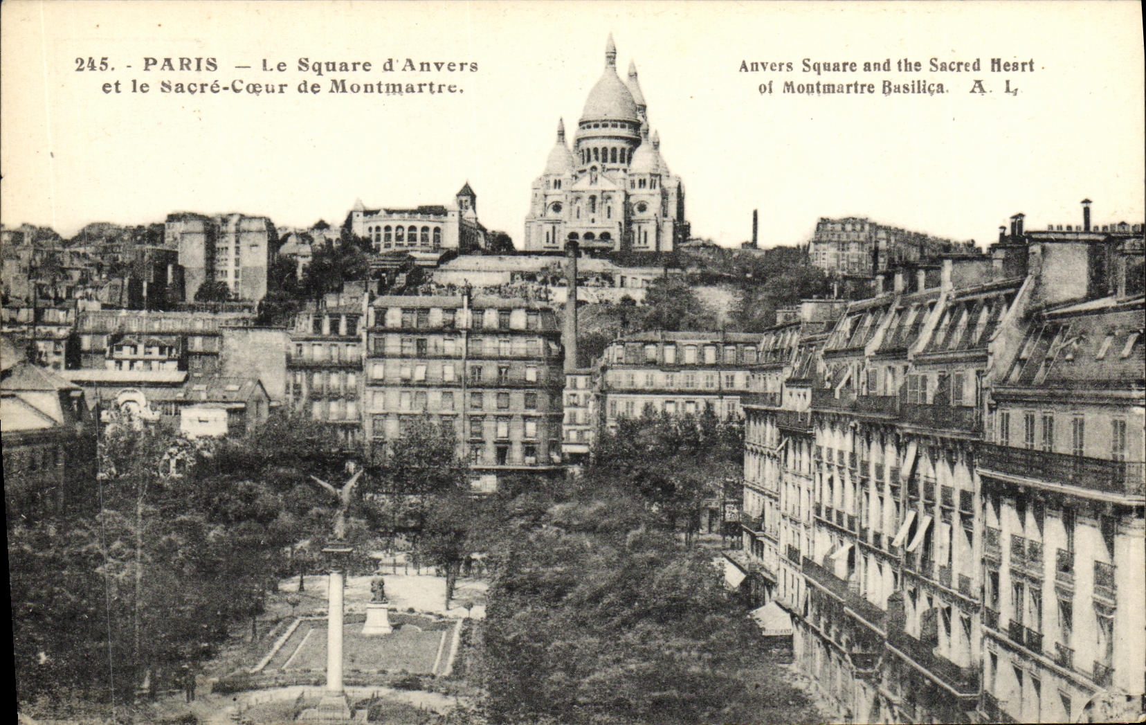 VINTAGE POSTCARD Paris the Public garden D Antwerp and the Sacring Heart of Montmartre