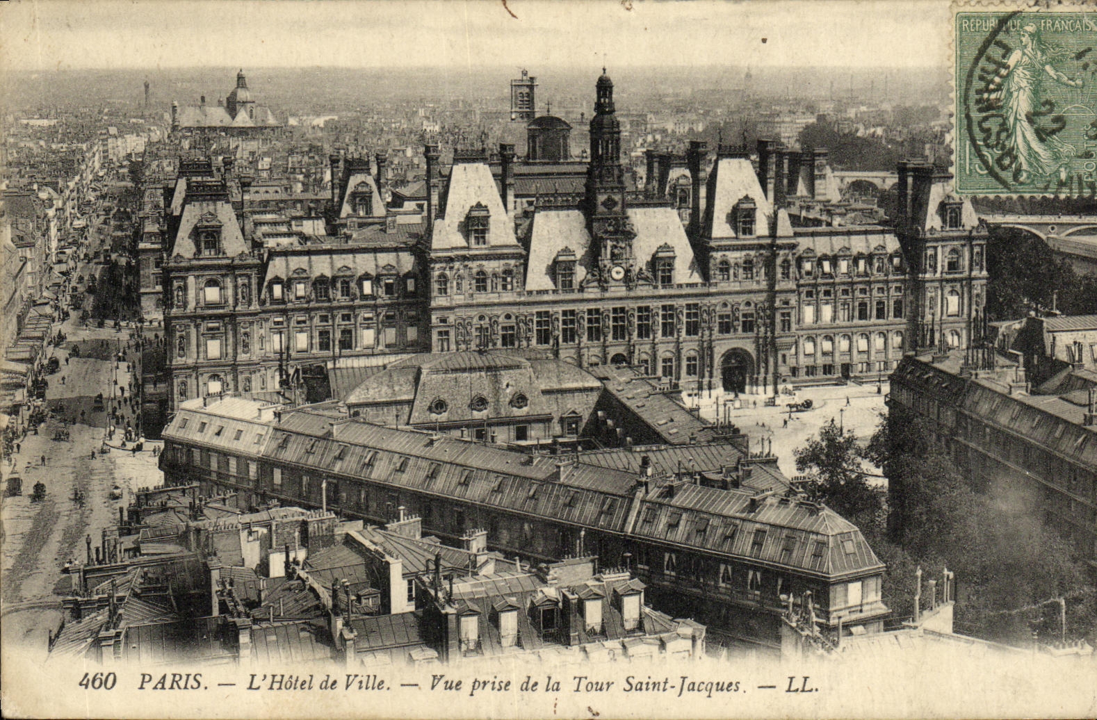 VINTAGE POSTCARD Paris L Town hall Seen from of the Tower Jacques Saint