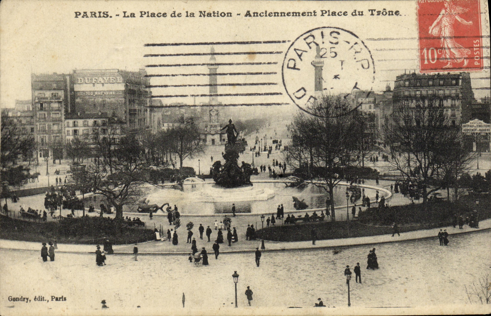 VINTAGE POSTCARD Paris the Place of the Nation In the past Place of the Throne