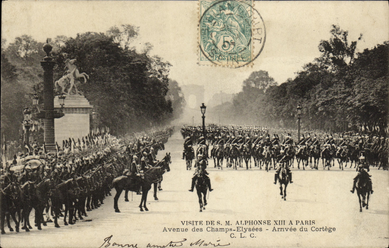 VINTAGE POSTCARD Paris Avenue of the Champs Elysees Arrived of the Procession