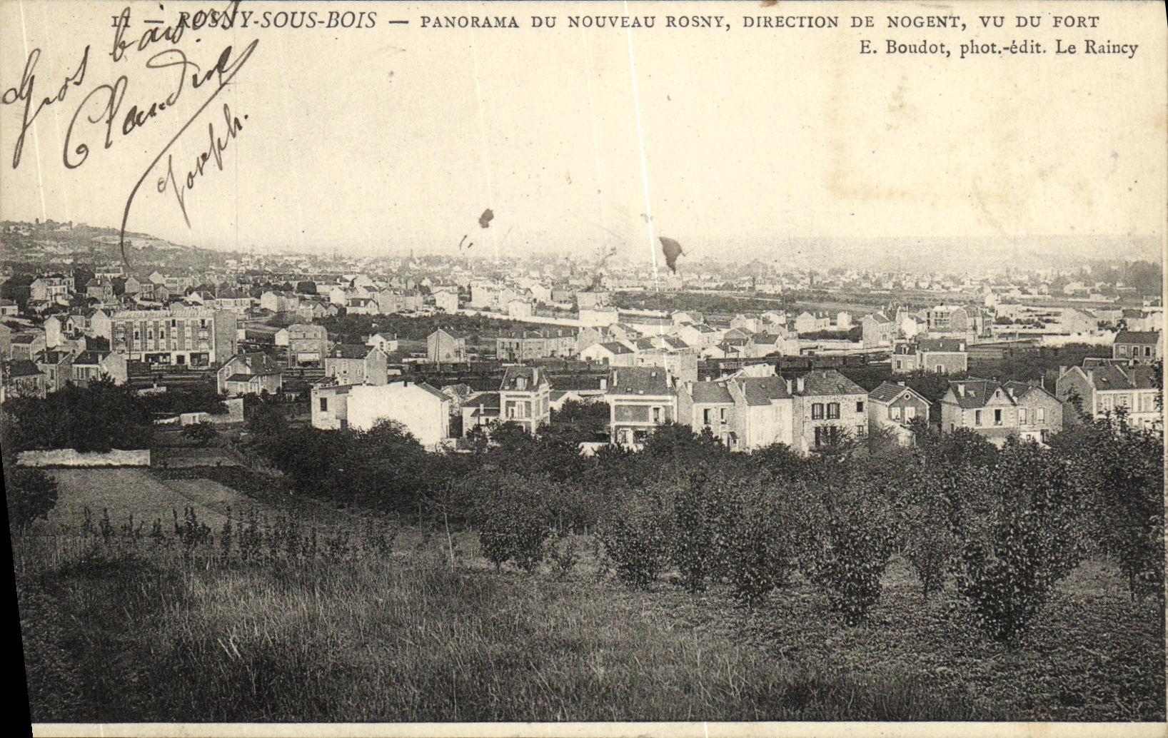 POSTAL Rosny de la VENDIMIA bajo panorama de madera de nuevo Rosny Direction De Nogent Seen de la fortaleza