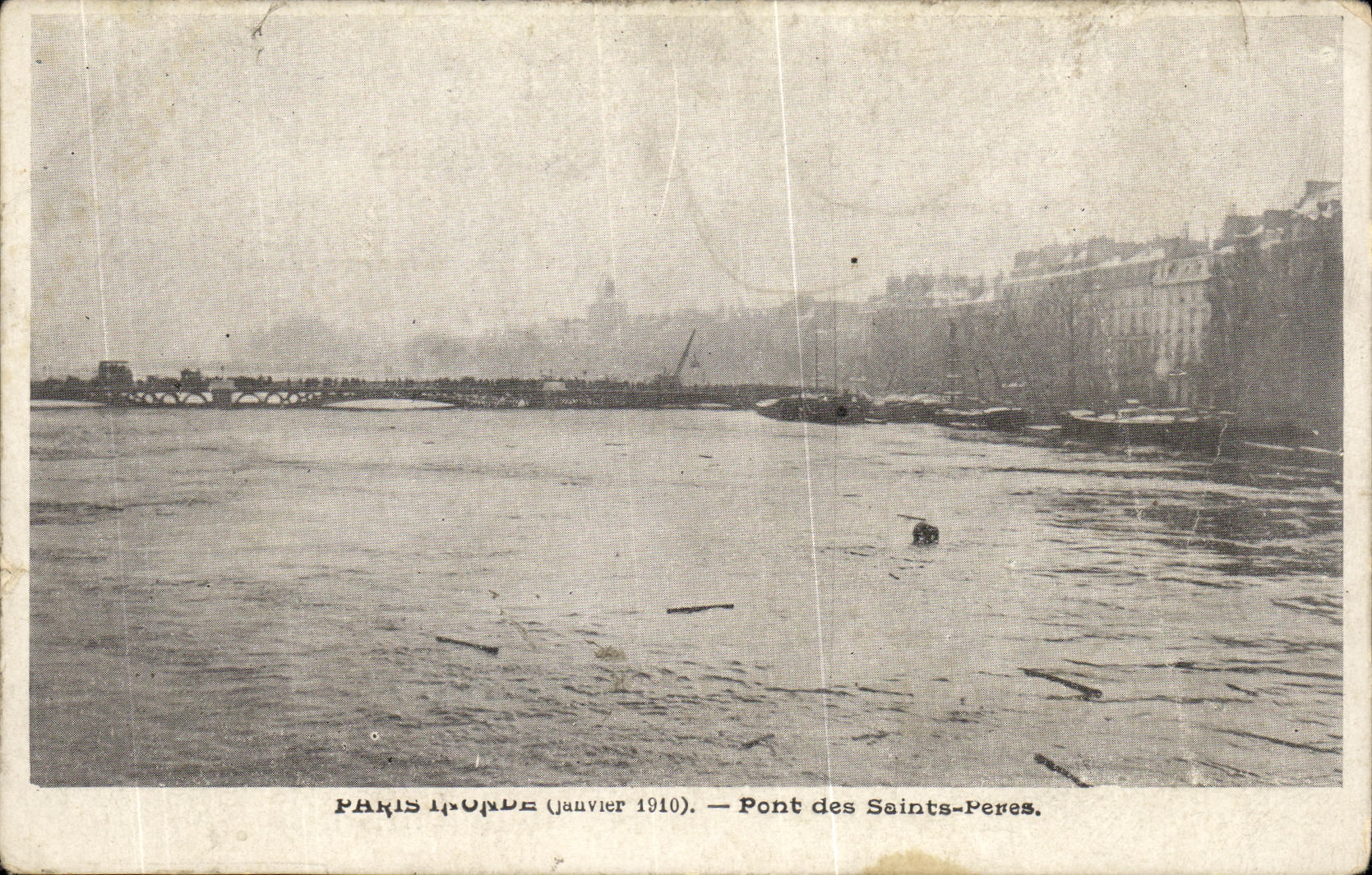VINTAGE POSTCARD Paris Bridge of the Saints Fathers Floods