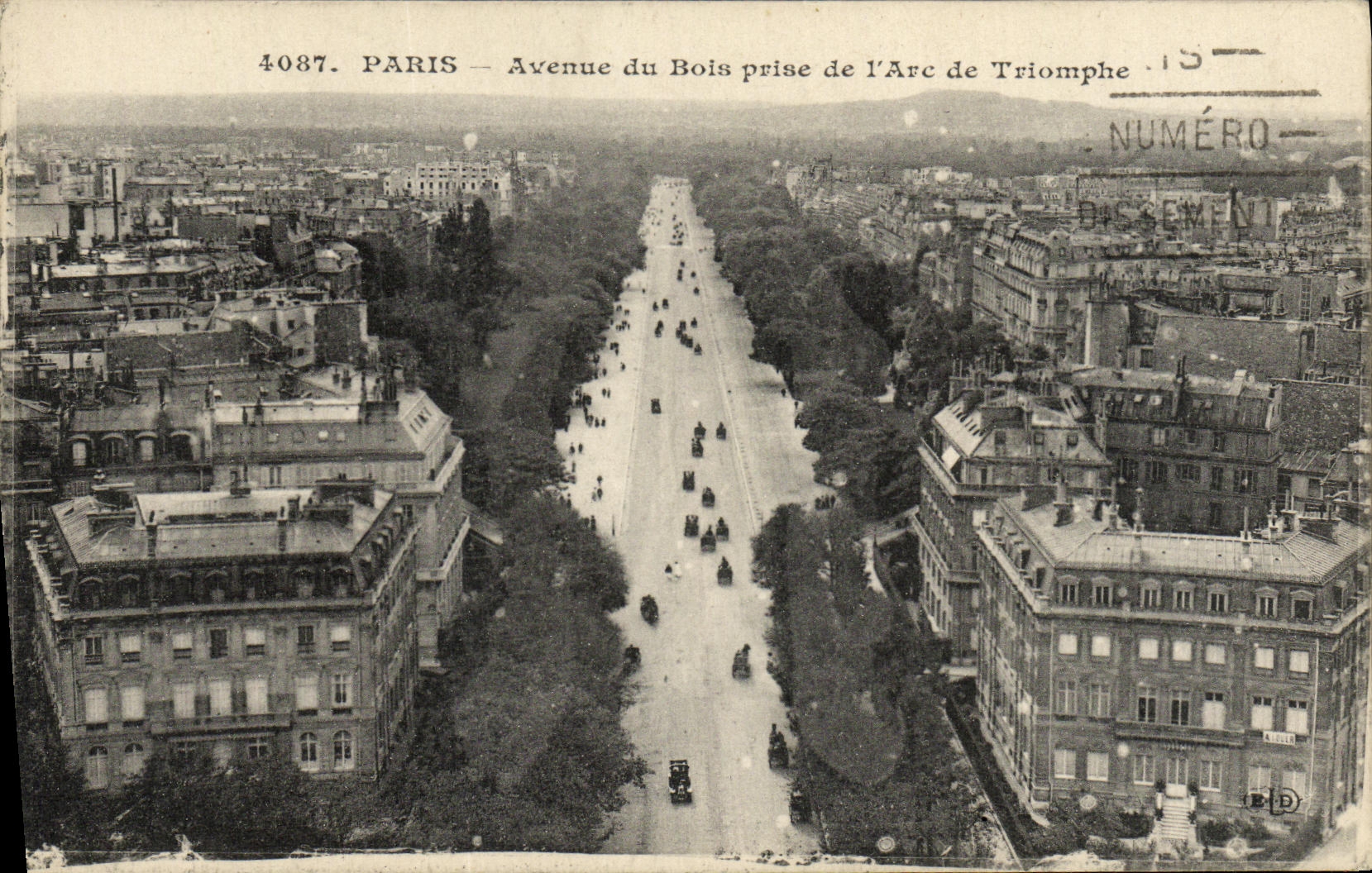 VINTAGE POSTCARD Paris Avenue of Wood Taken of L Arc de Triomphe