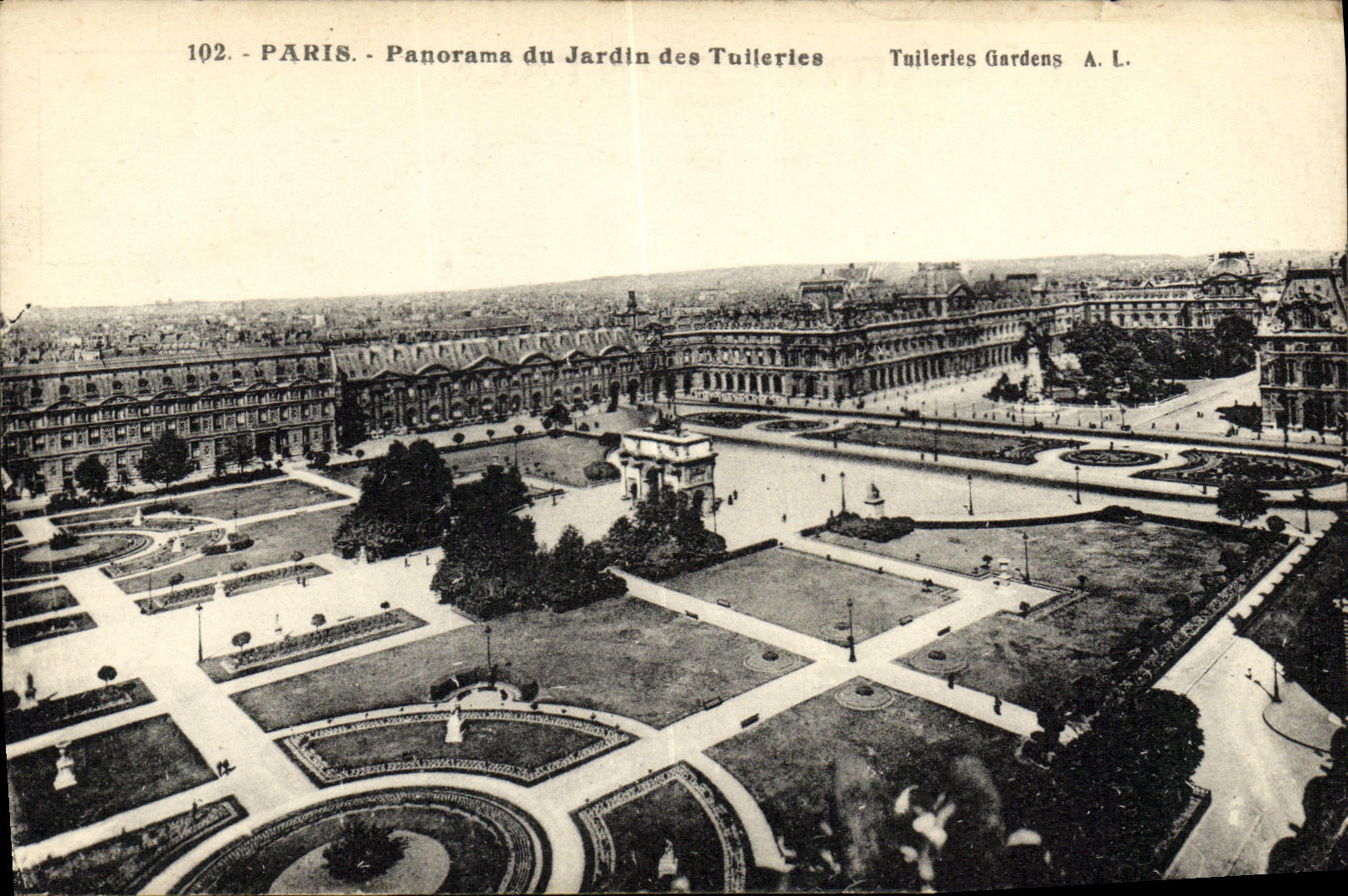 VINTAGE POSTCARD Paris Panorama of the Garden of Tuilerlcs