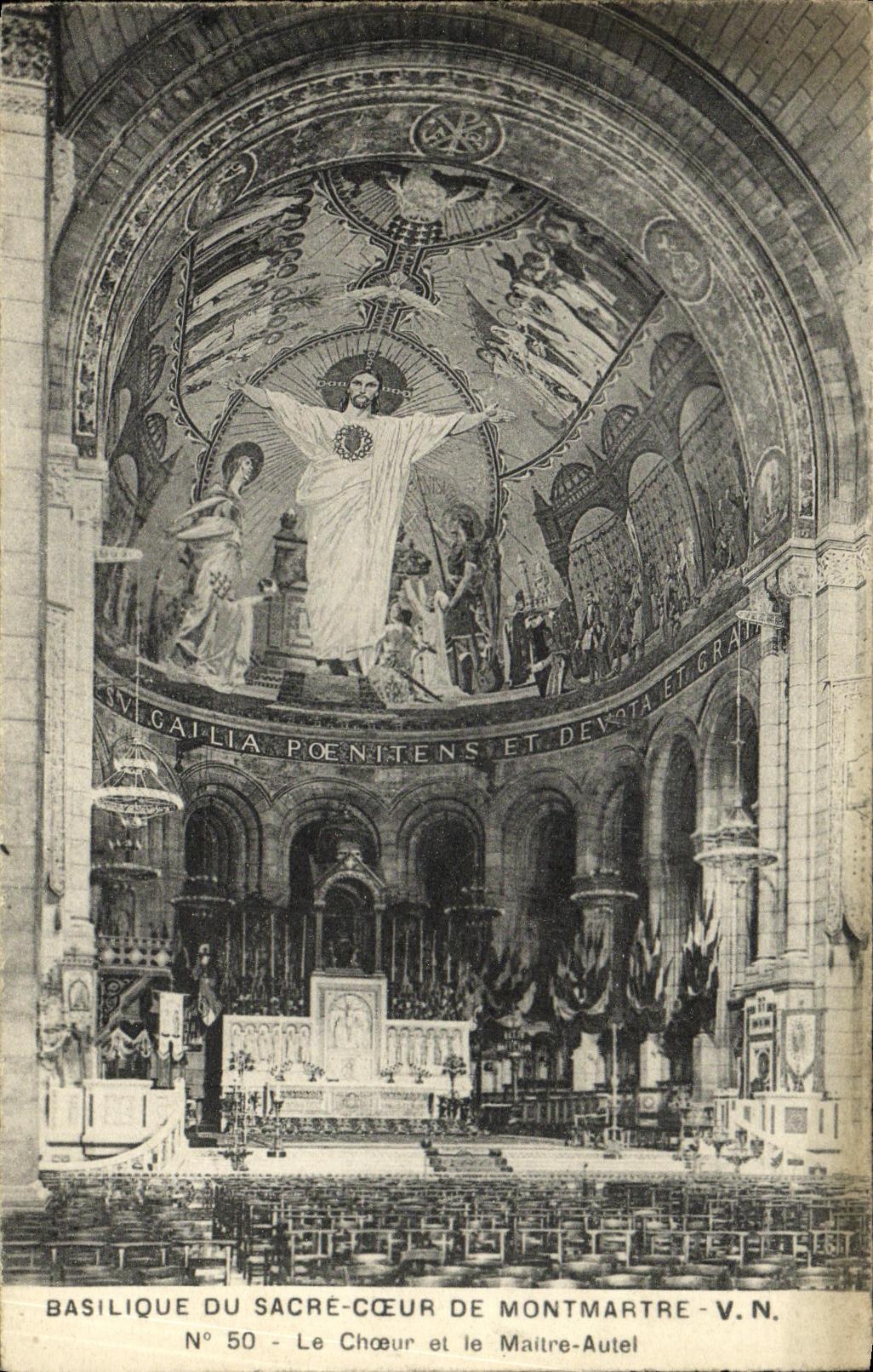 VINTAGE POSTCARD Paris Basilica Of the Sacring Heart De Montmartre chorus and the Master furnace bridge