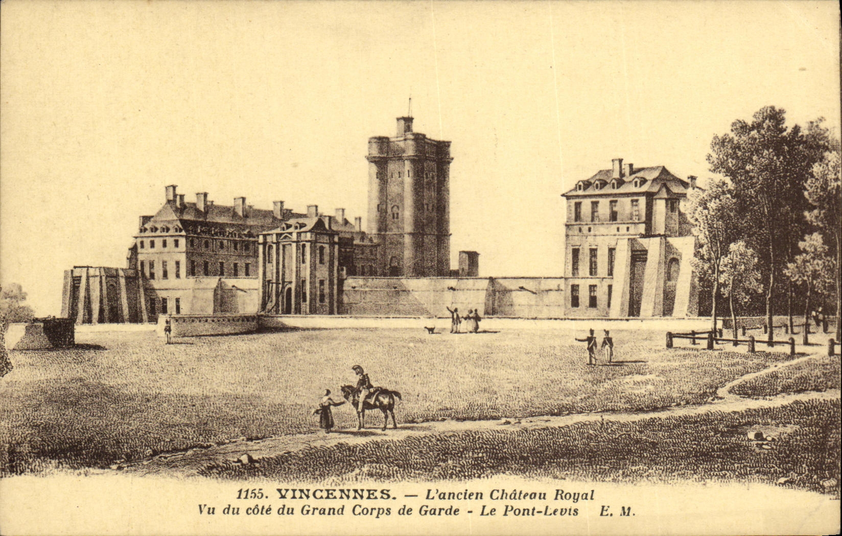 VINTAGE POSTCARD Vincennes L old Royal Castle Seen of the dimension of the large body of guard the bridge levis