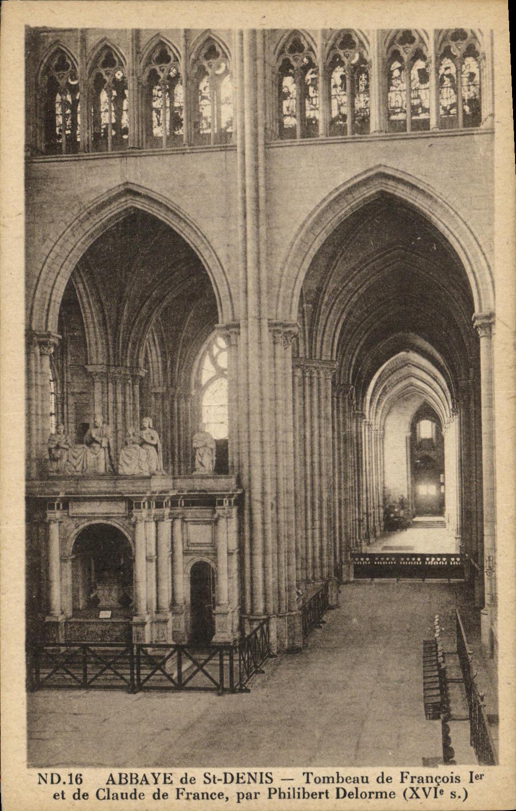 VINTAGE POSTCARD Abbey of St Denis Tomb of Francois L er and Claude of France by Philibert Delorme