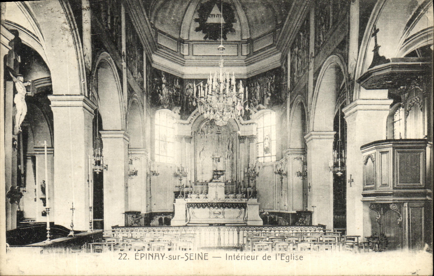VINTAGE POSTCARD Interior Epinay on the Seine of L Church