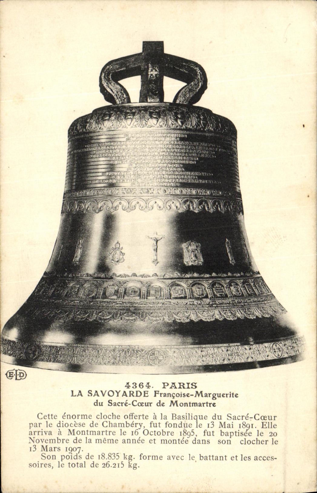 VINTAGE POSTCARD Paris the Savoyard Francoise Marguerite of the Sacring Heart of Montmartre Bell