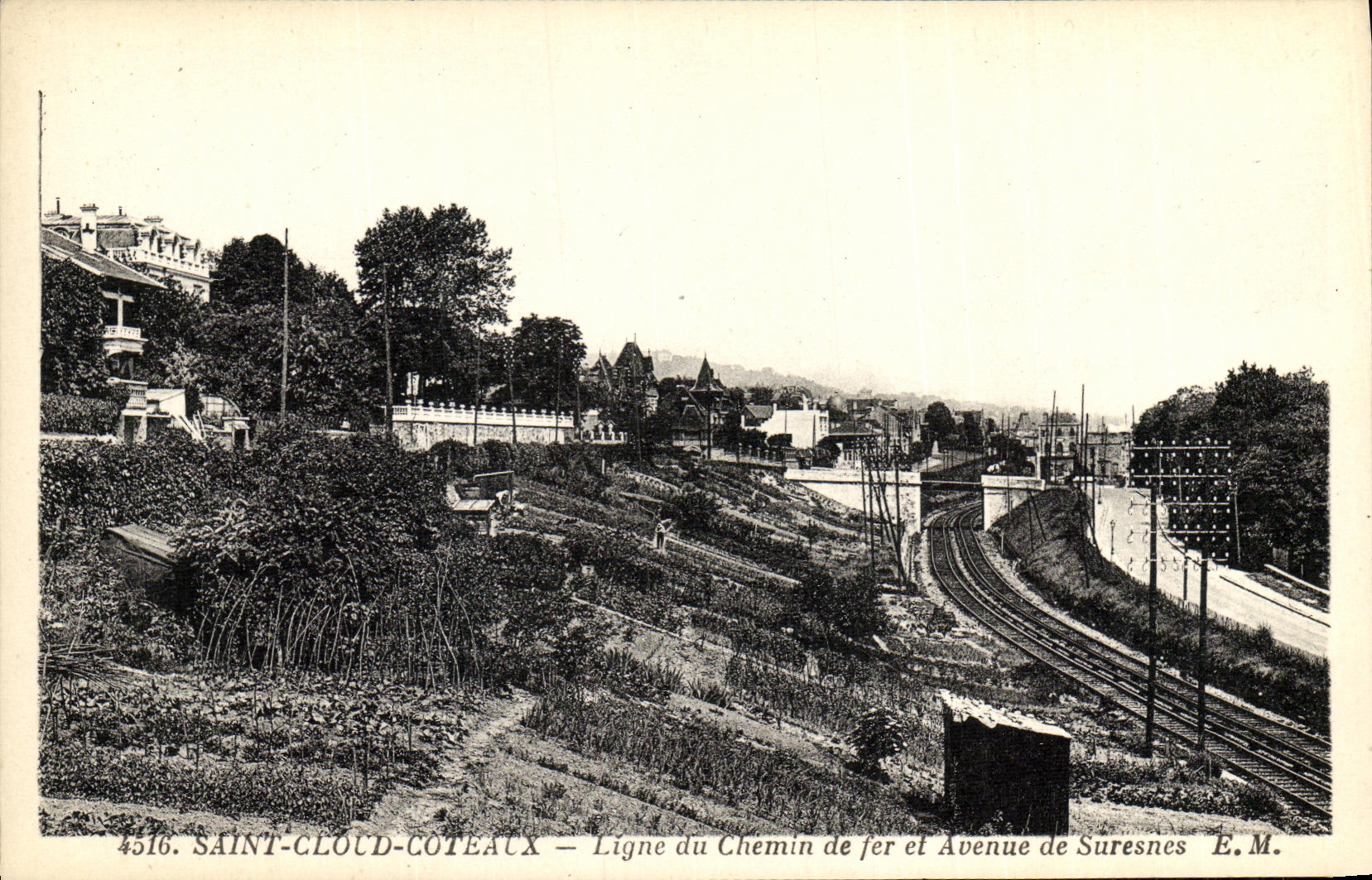 VINTAGE POSTCARD Holy Cloud Slopes Line of the Railroad and Avenue of Suresnes