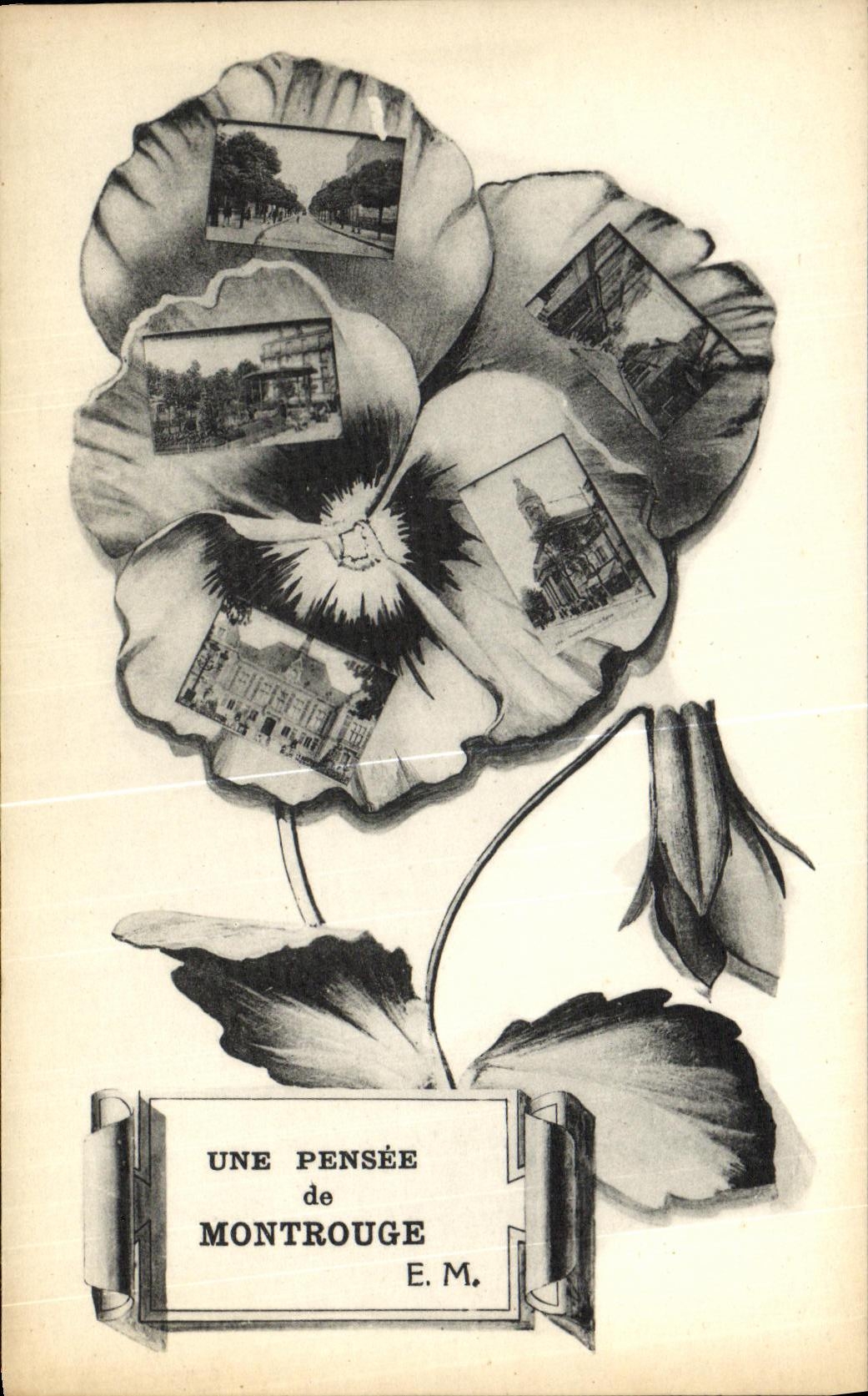 POSTAL de la VENDIMIA un pensamiento del trebol de Montrouge