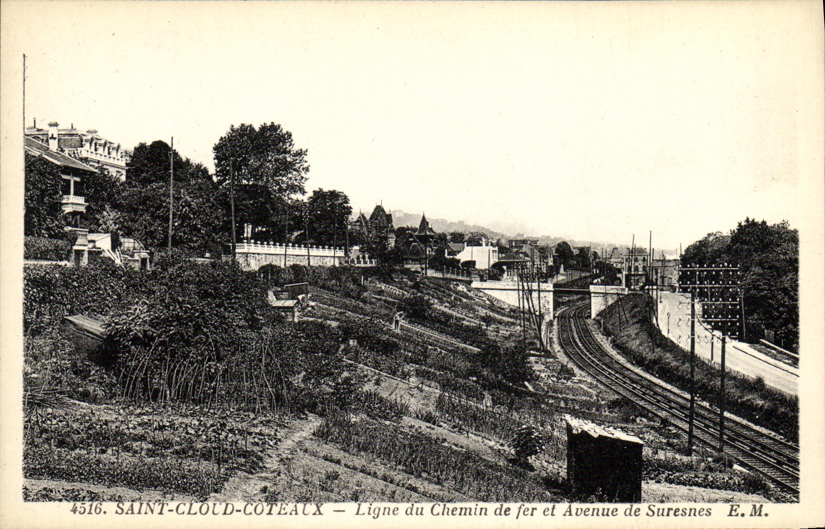VINTAGE POSTCARD Holy Cloud Slopes Line of the Railroad Avenue of Suresnes