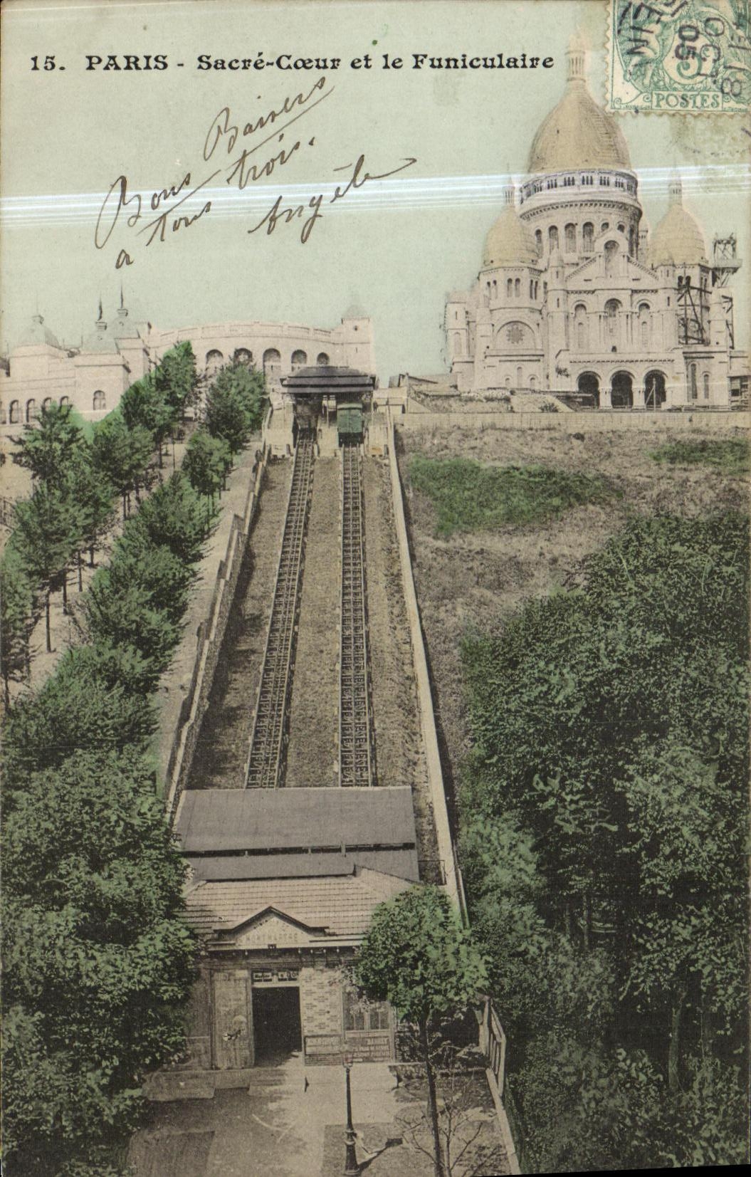 VINTAGE POSTCARD Paris Crowns Heart and the Montmartre Funicular
