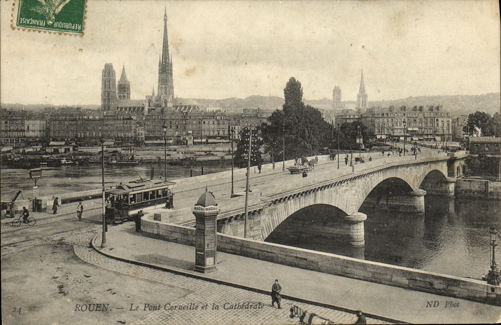 VINTAGE POSTCARD Rouen the Bridge Cockles and the Cathedral Tram