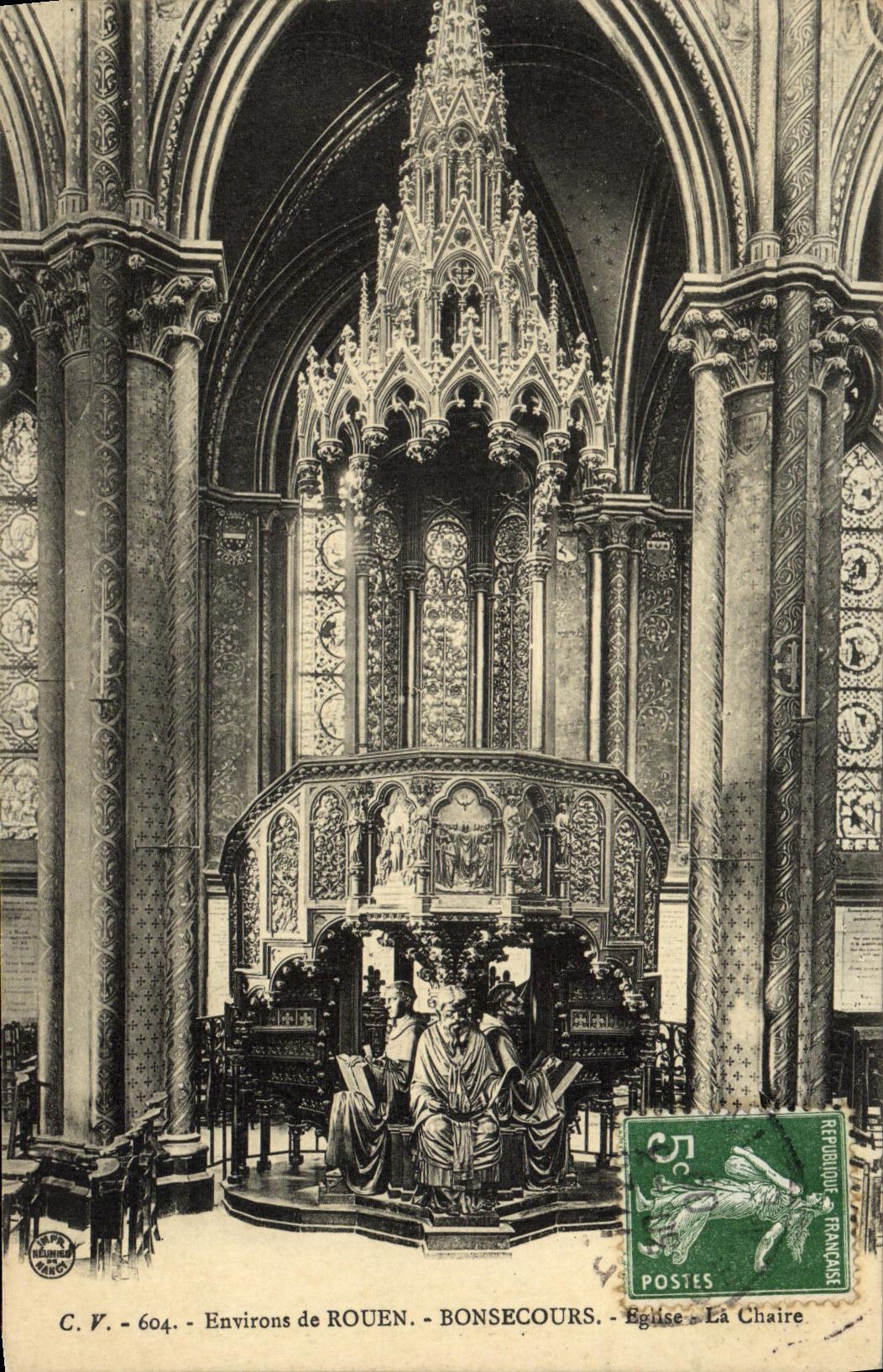 VINTAGE POSTCARD Surroundings of Rouen Bonsecours Church the Pulpit