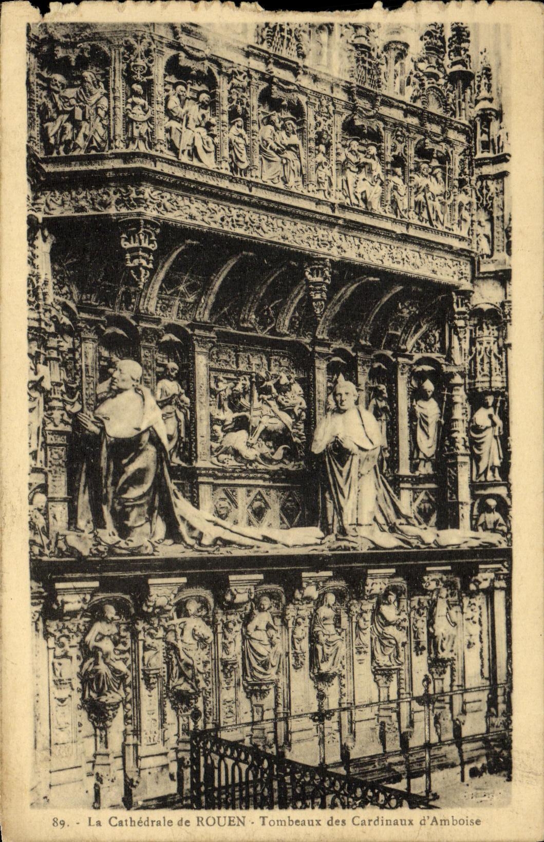 VINTAGE POSTCARD the Cathedral of Rouen Tomb of the Cardinals D Amboise