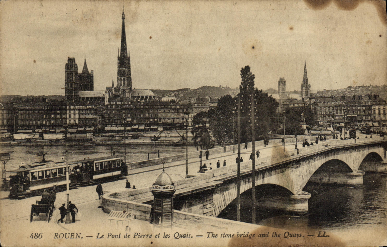 VINTAGE POSTCARD Rouen the Bridge of Pierre and Quays