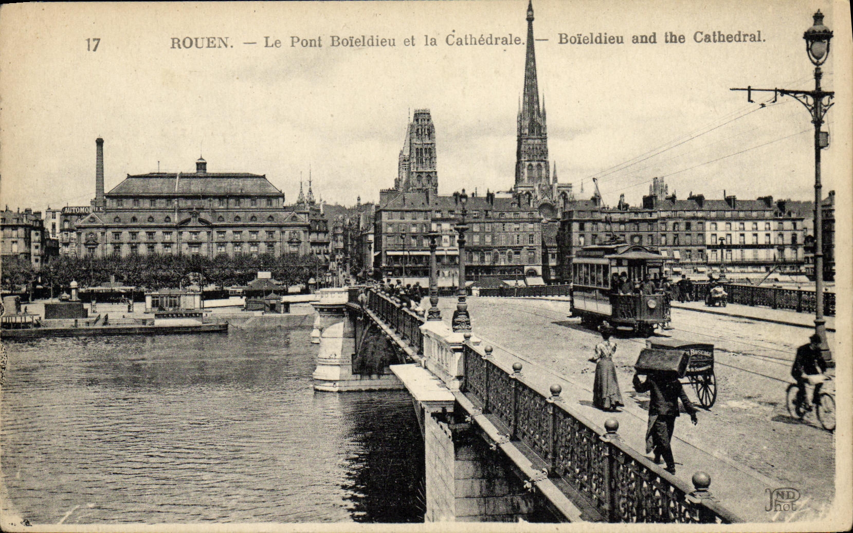 VINTAGE POSTCARD Rouen the Boleldieu Bridge and the Cathedral Tram
