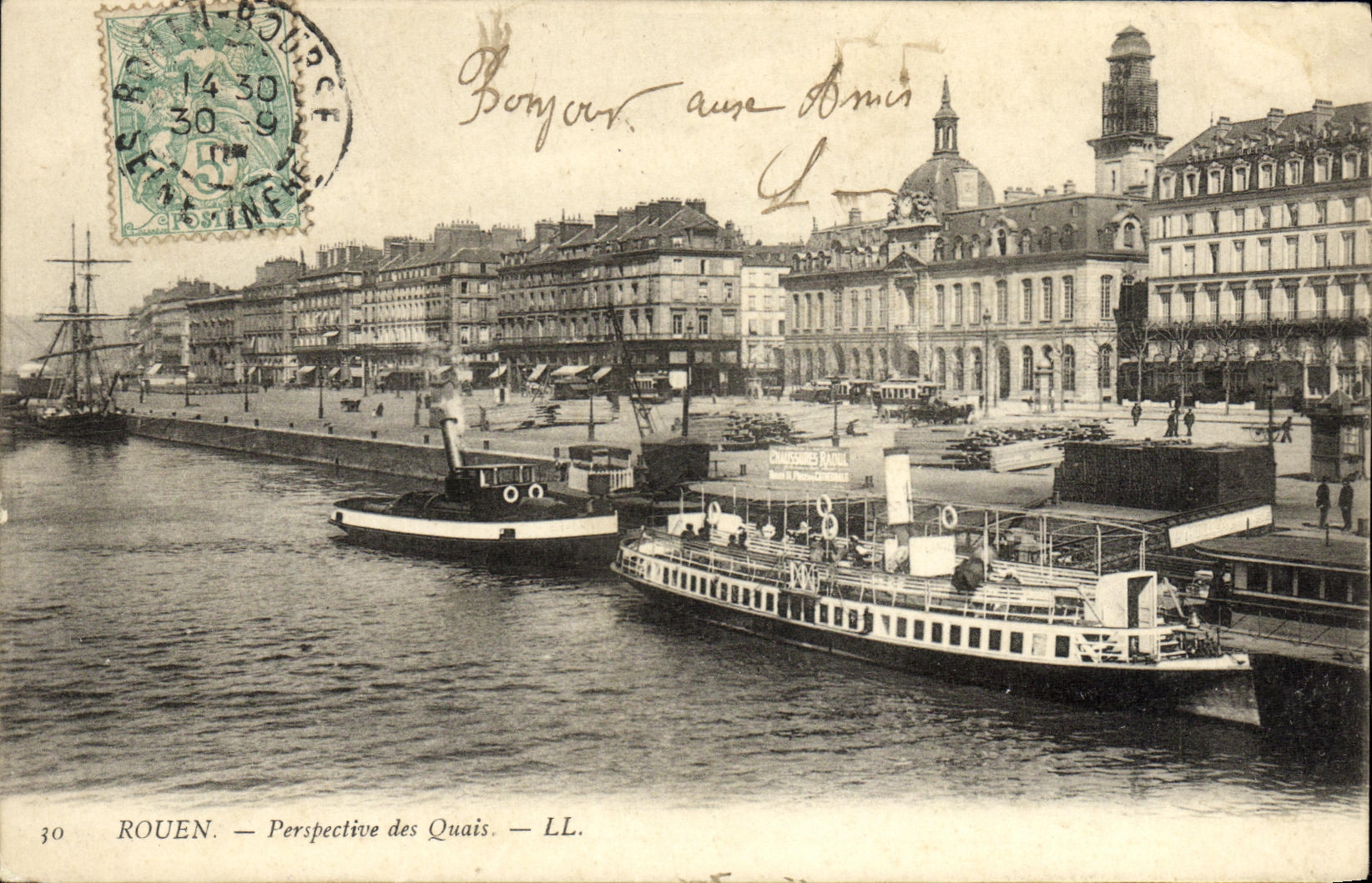 VINTAGE POSTCARD Rouen View of the Quays Boats