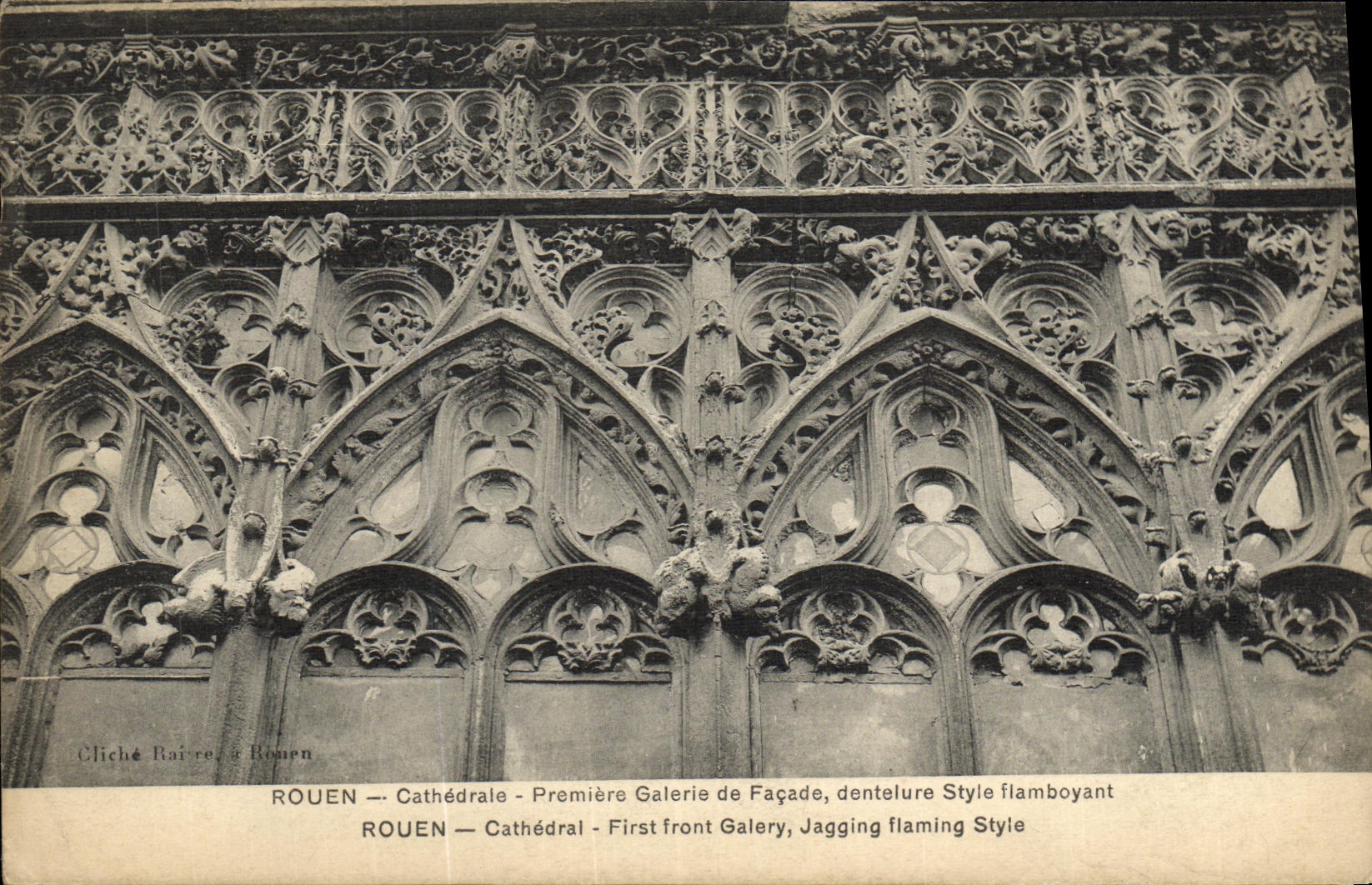 VINTAGE POSTCARD Rouen Cathedral First gallery of frontage serration blazing style