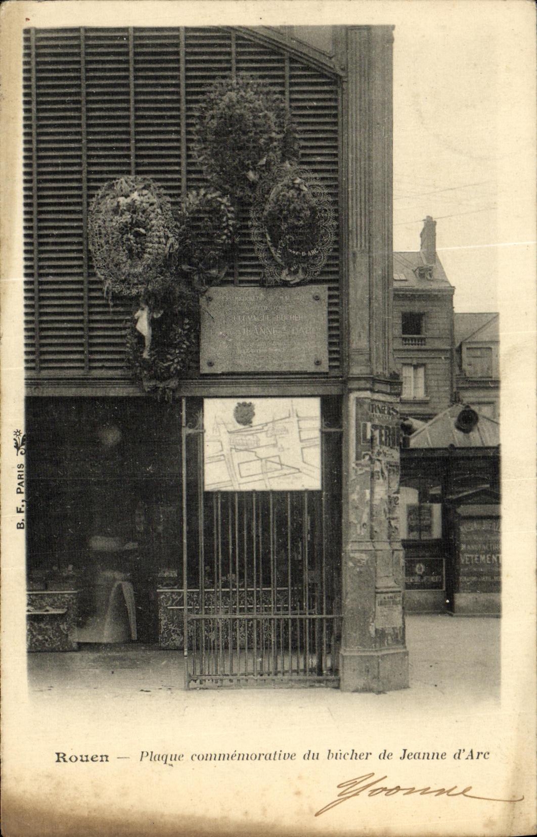 VINTAGE POSTCARD Rouen Commemorative plaque of covering of Jeanne D Arc