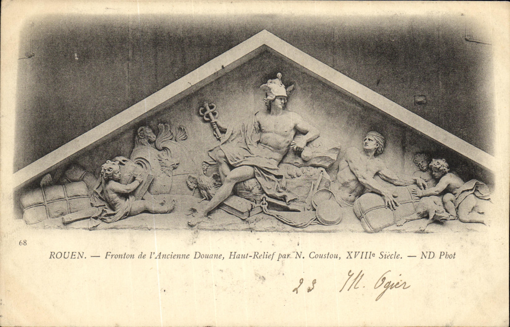 VINTAGE POSTCARD Rouen Pediment of L Old Douune High Relief by NR Coustou