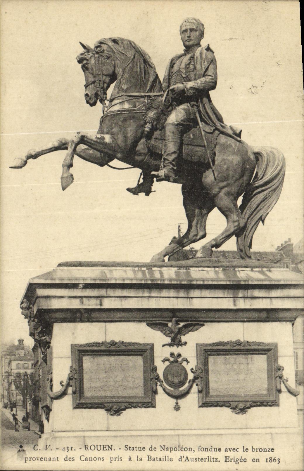 VINTAGE POSTCARD Rouen Rules of Napoleon melted with bronze coming from Guns taken in Batille D austerlitz Erigee in 1863