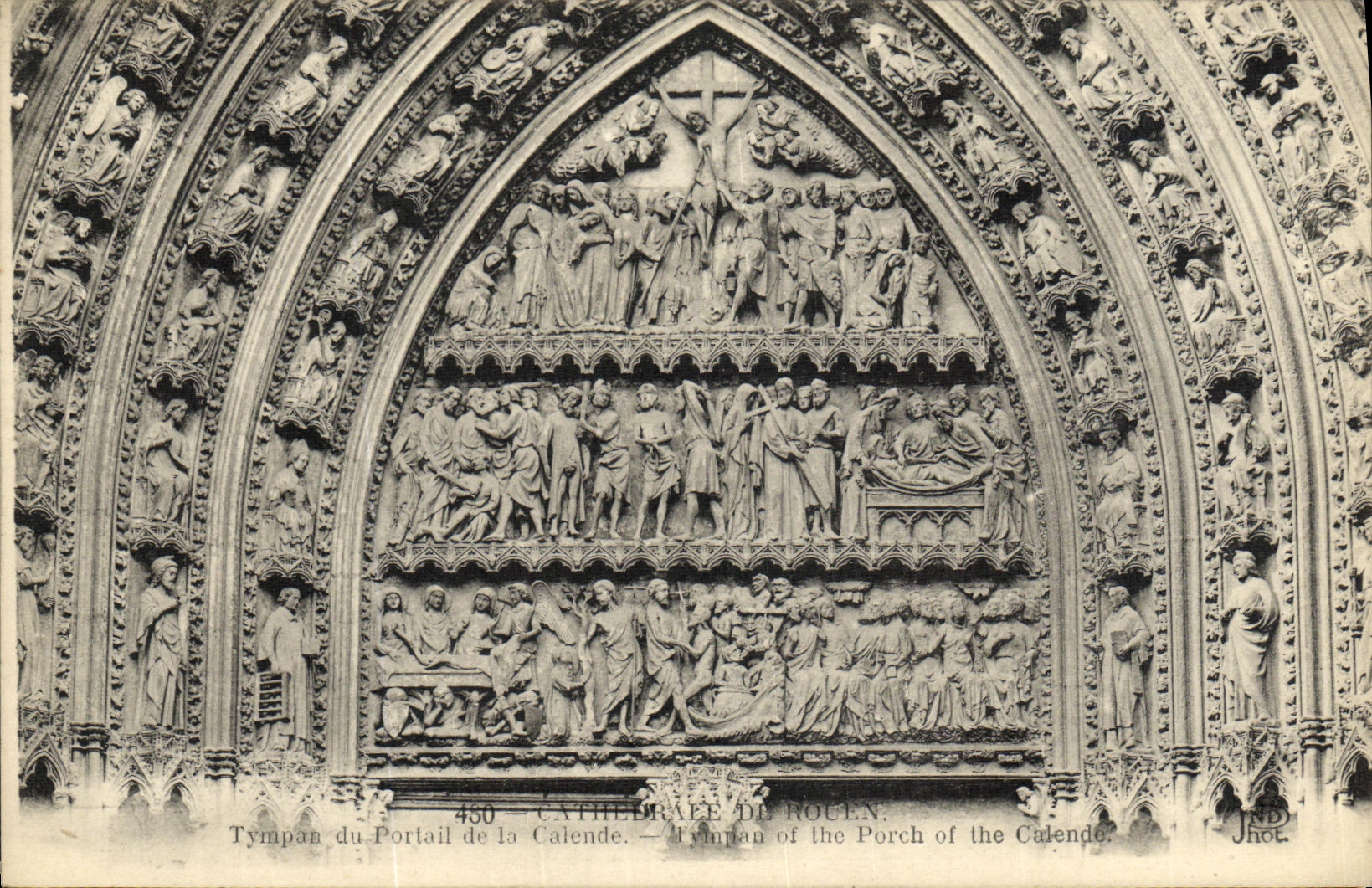 VINTAGE POSTCARD Cathedral of Rouen tympanum of the gate of the Calend