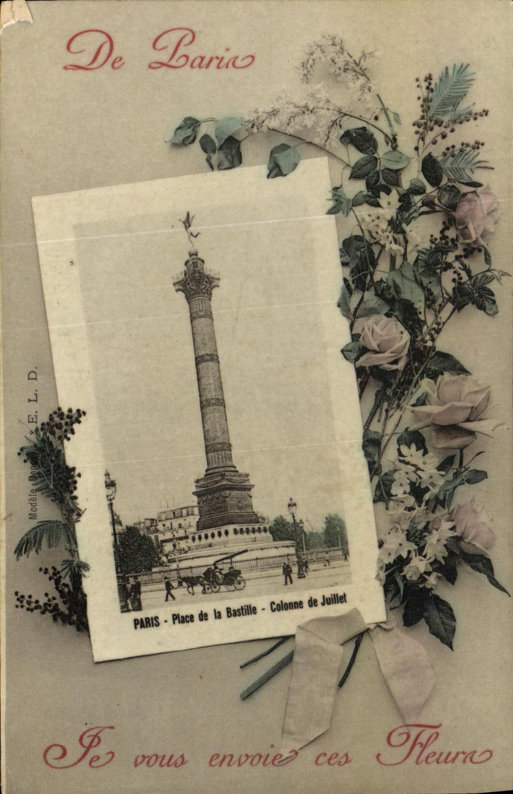 CPA De Paris Le vous envoie ces fleurs Place de la Bastille Colonne de Juillet