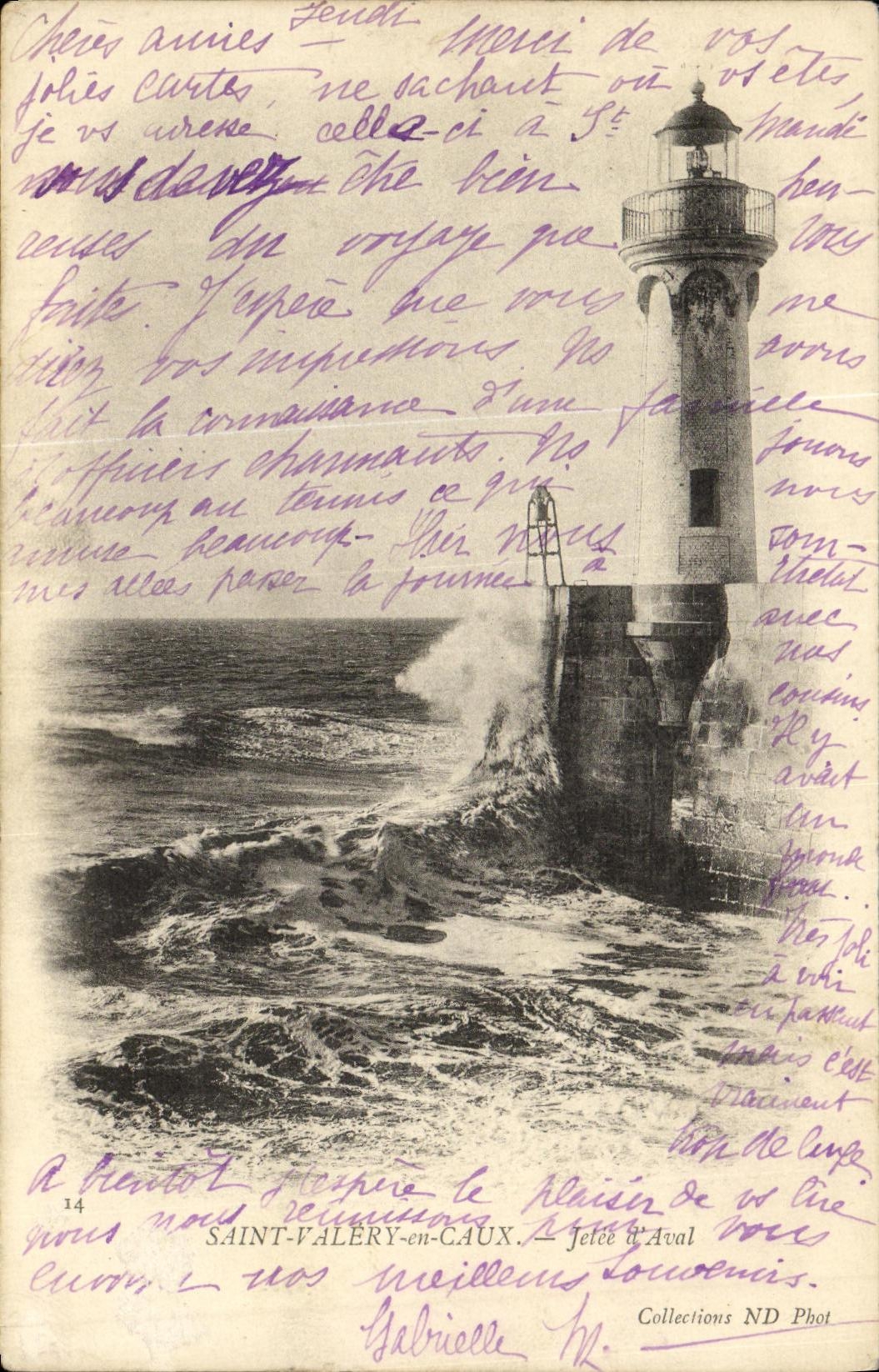 VINTAGE POSTCARD Holy Valery in Caux Thrown L Downstream Lighthouse