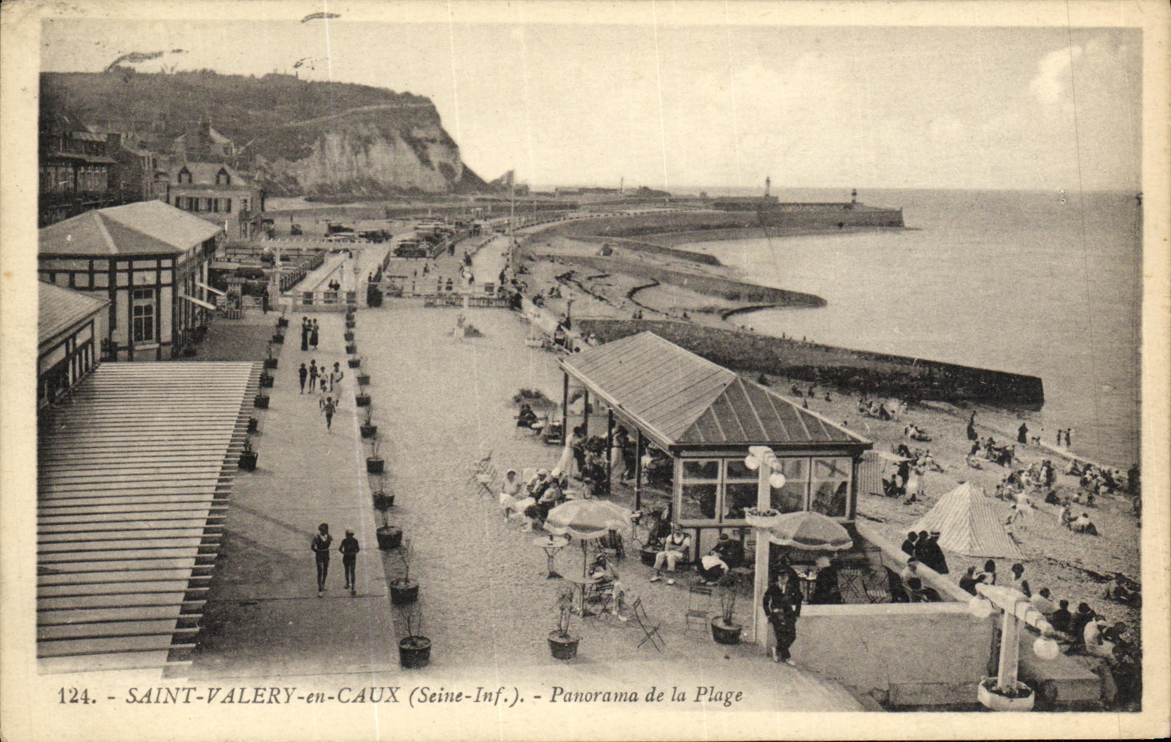 POSTAL Valerio santo de la VENDIMIA en el panorama de Caux de la playa
