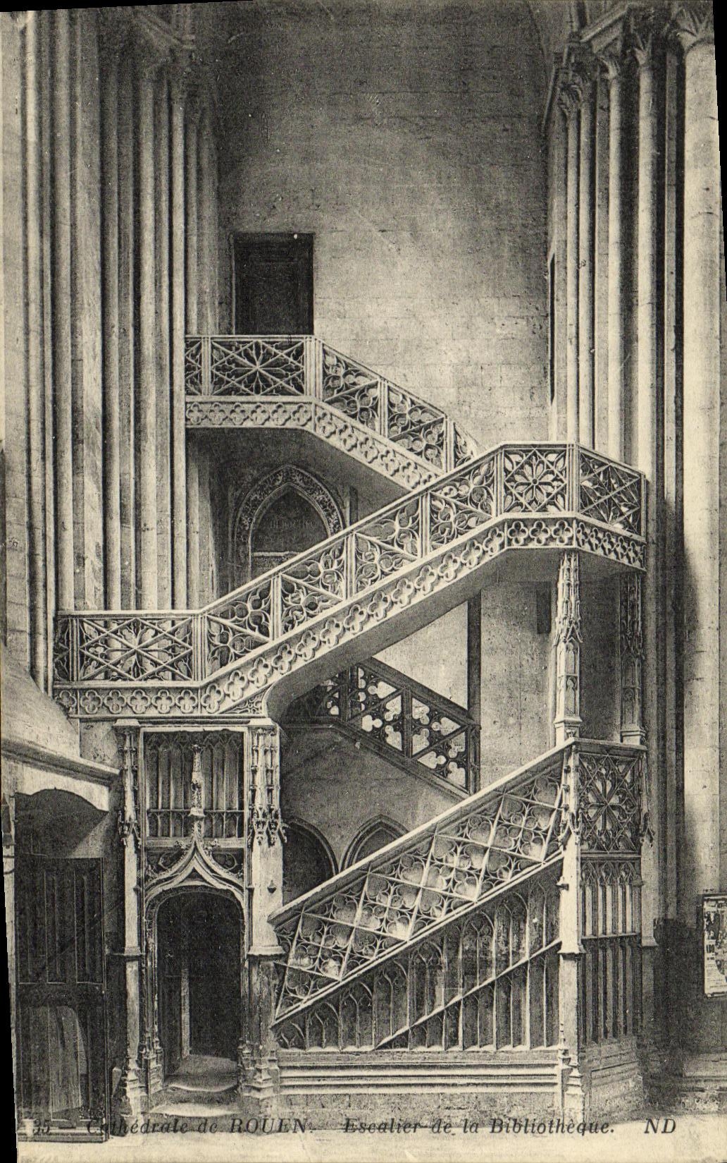VINTAGE POSTCARD the Cathedral of Rouen Staircase of the Library