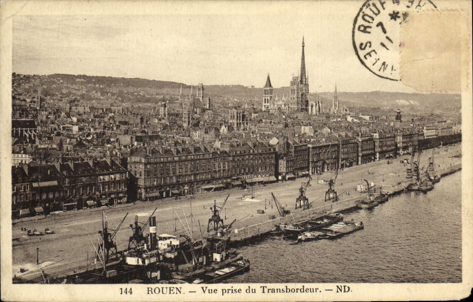 VINTAGE POSTCARD Rouen Seen from of the Transporter