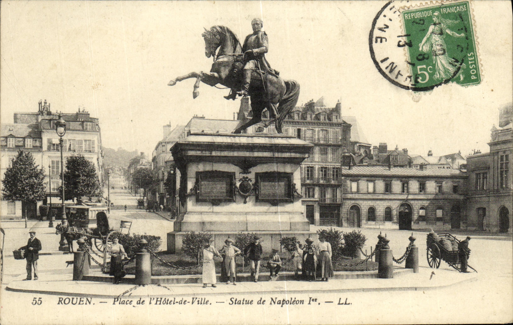 VINTAGE POSTCARD Rouen Place L Town hall Rules of Napoleon L er