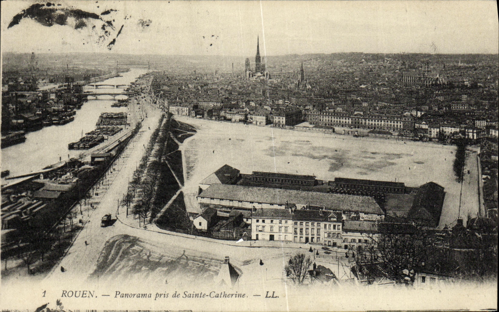 VINTAGE POSTCARD Rouen Pnaorama taken of Sainte Catherine