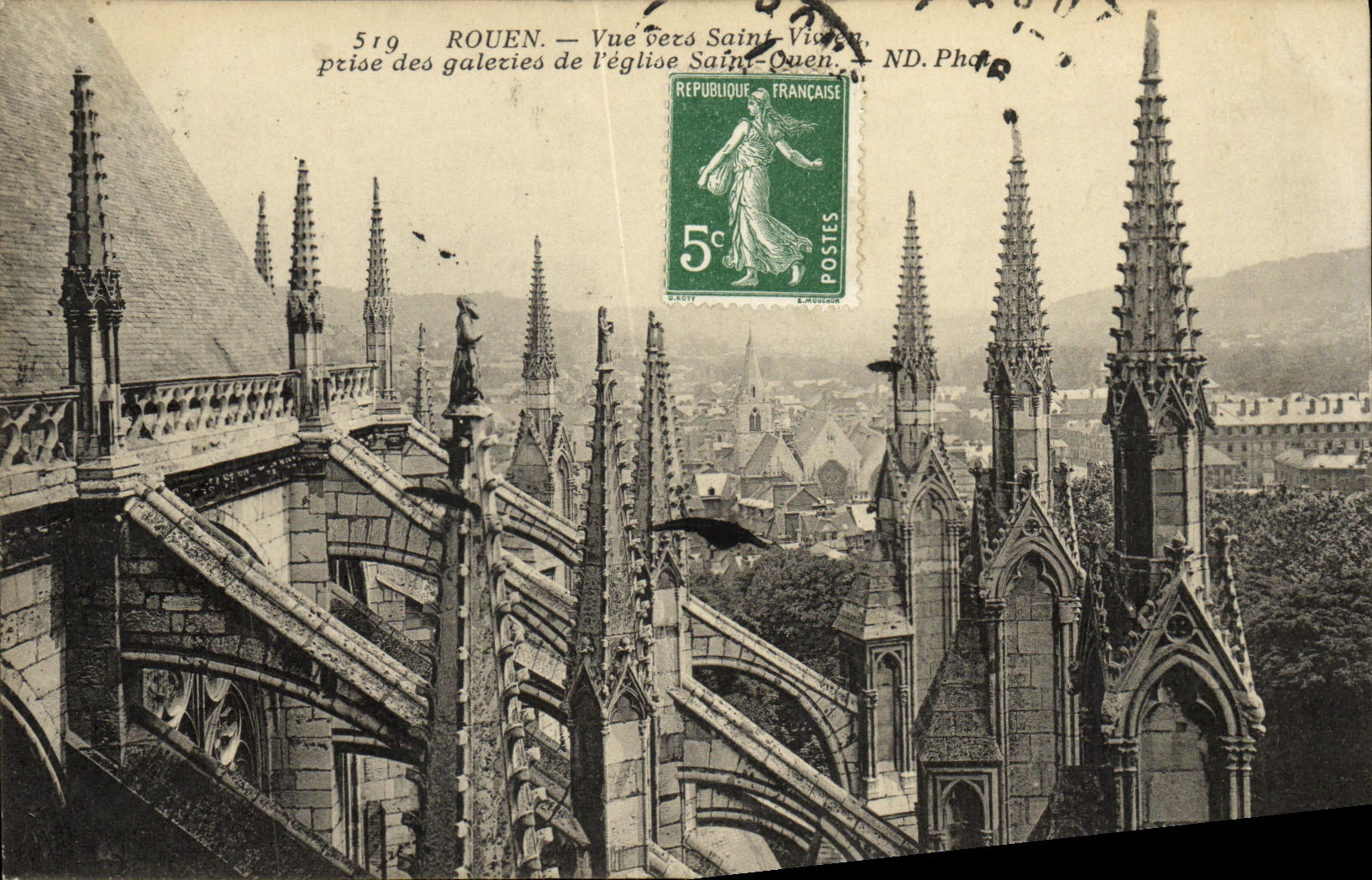 VINTAGE POSTCARD Rouen Seen towards Victor Saint taken of the galleries of L church Ouen Saint