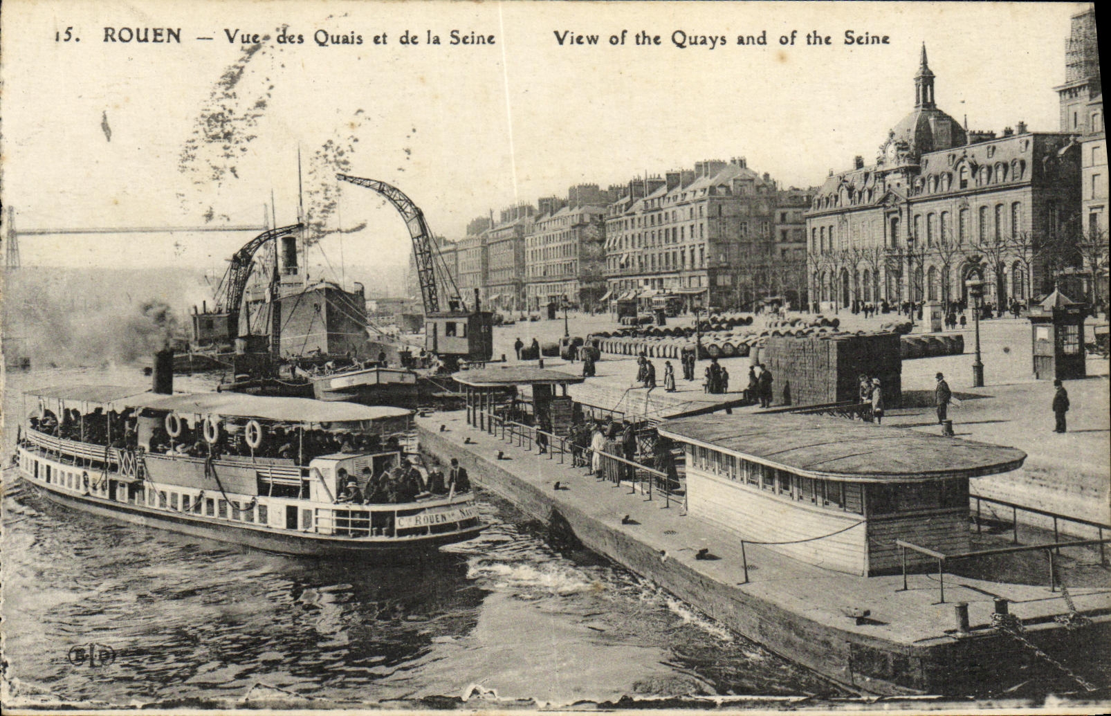VINTAGE POSTCARD Rouen Seen of the Quays and the Seine Boat