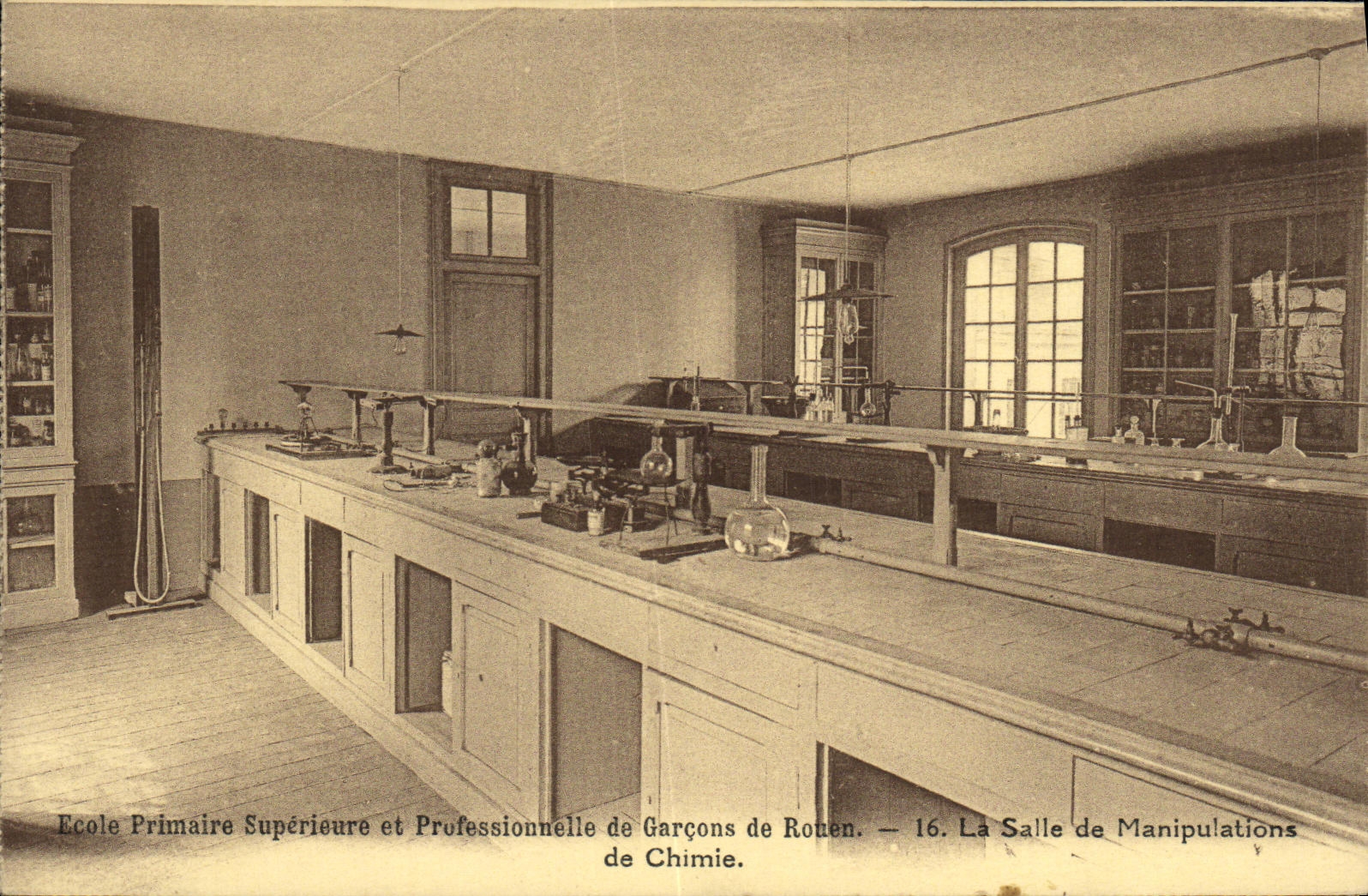 VINTAGE POSTCARD Higher and Professional Primairee School Boys of Rouen the instrument room of chemistry