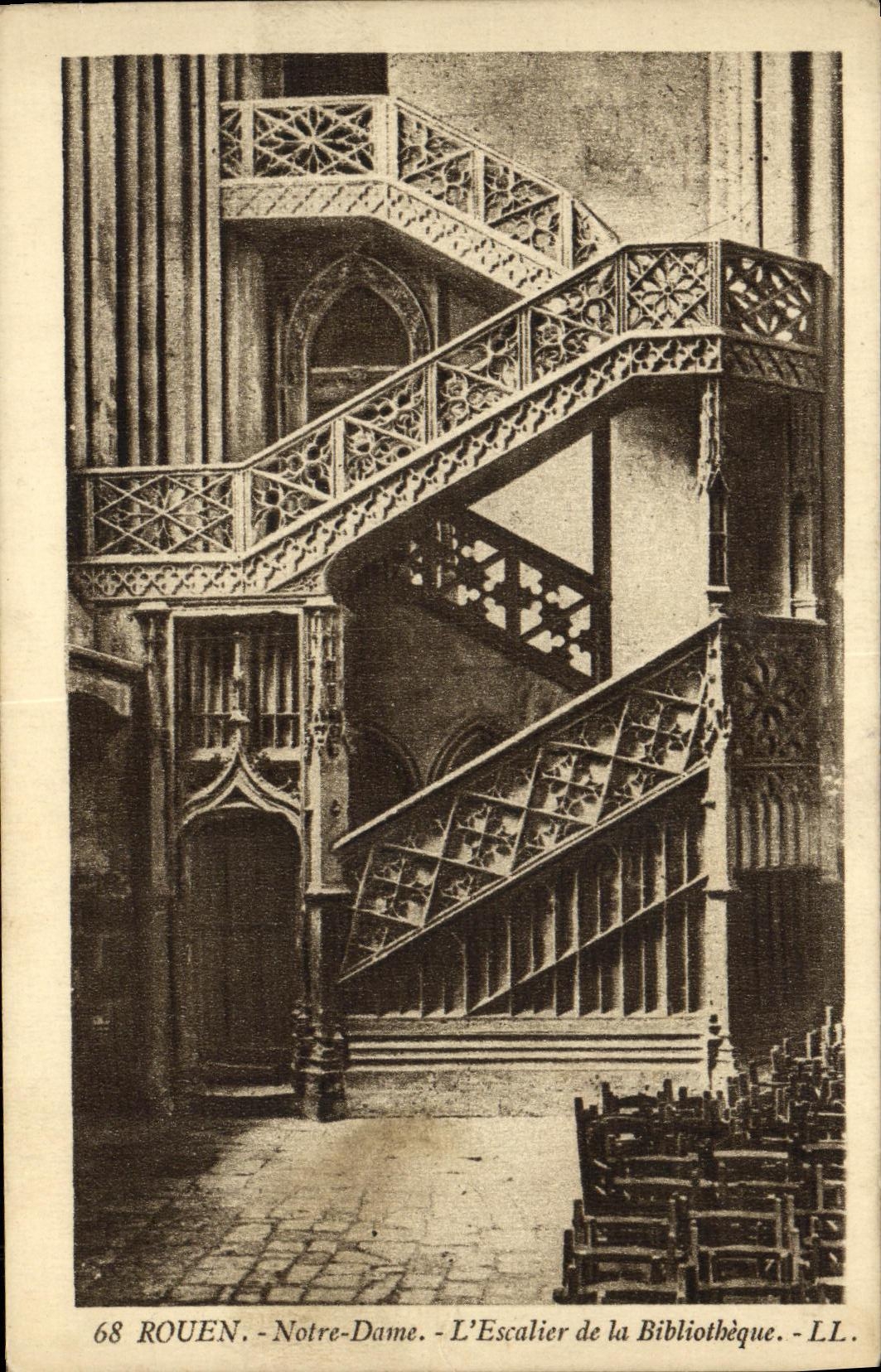 VINTAGE POSTCARD Rouen Notre Dame L Staircase of Biblotheque