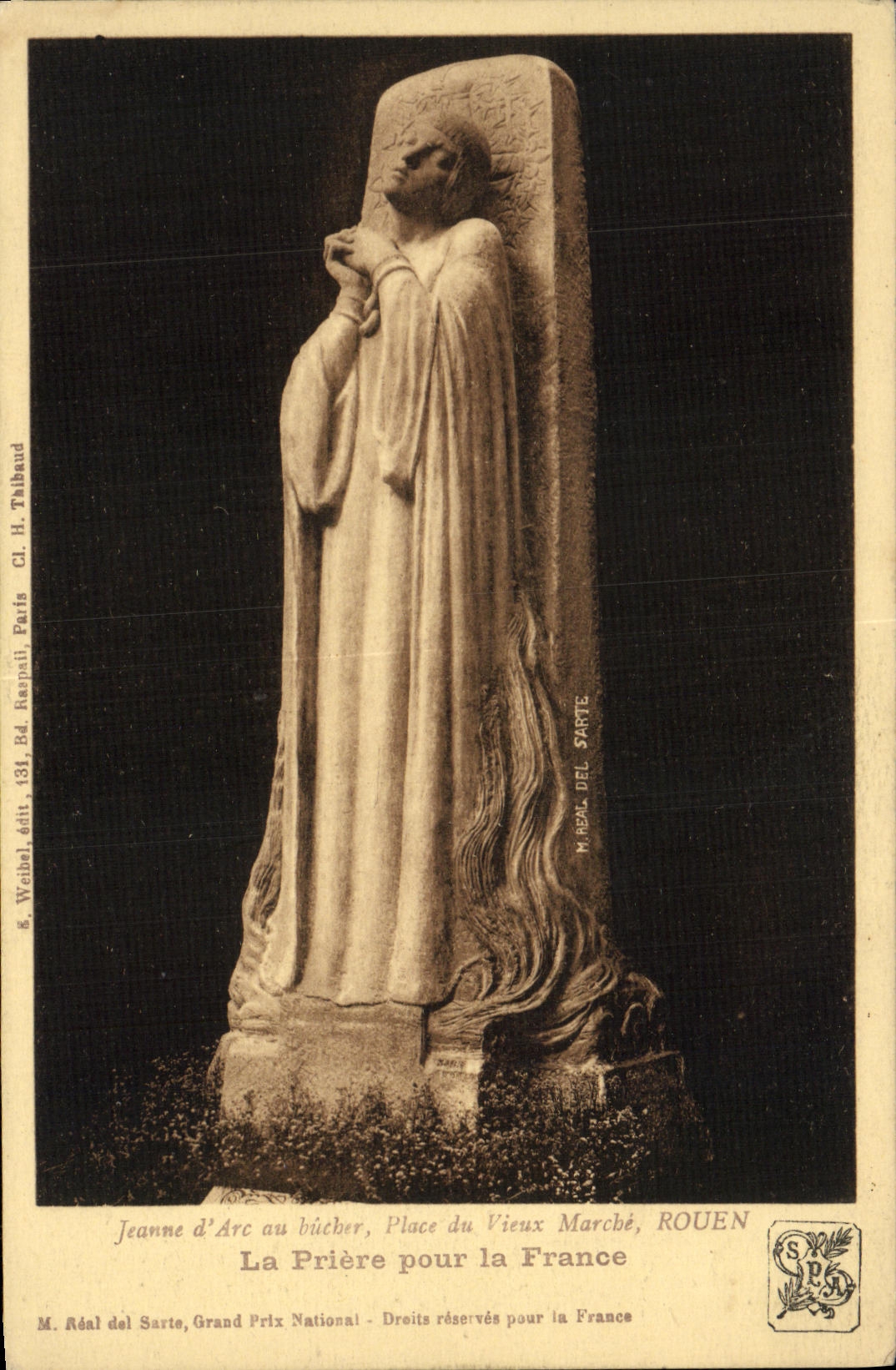 VINTAGE POSTCARD Jeanne D Arc with roughing hew Place of Old Goes Rouen