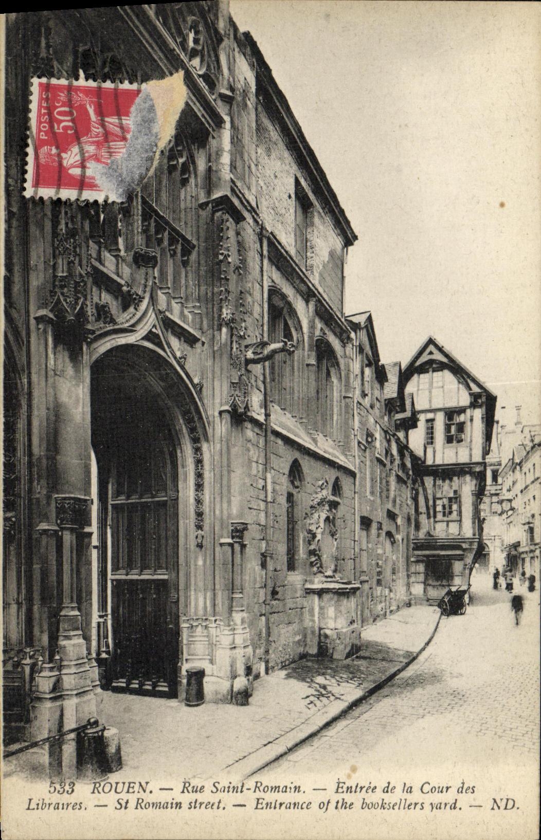 VINTAGE POSTCARD Rouen Street Romain Saint Entered of the Court of the Booksellers