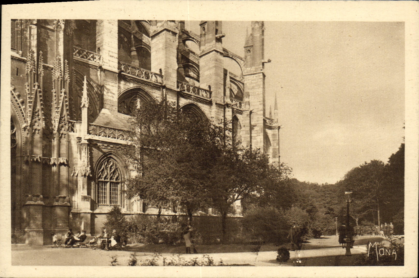 VINTAGE POSTCARD Rouen the City Museum Garden of L town hall and sight partial of L church Saint ouen