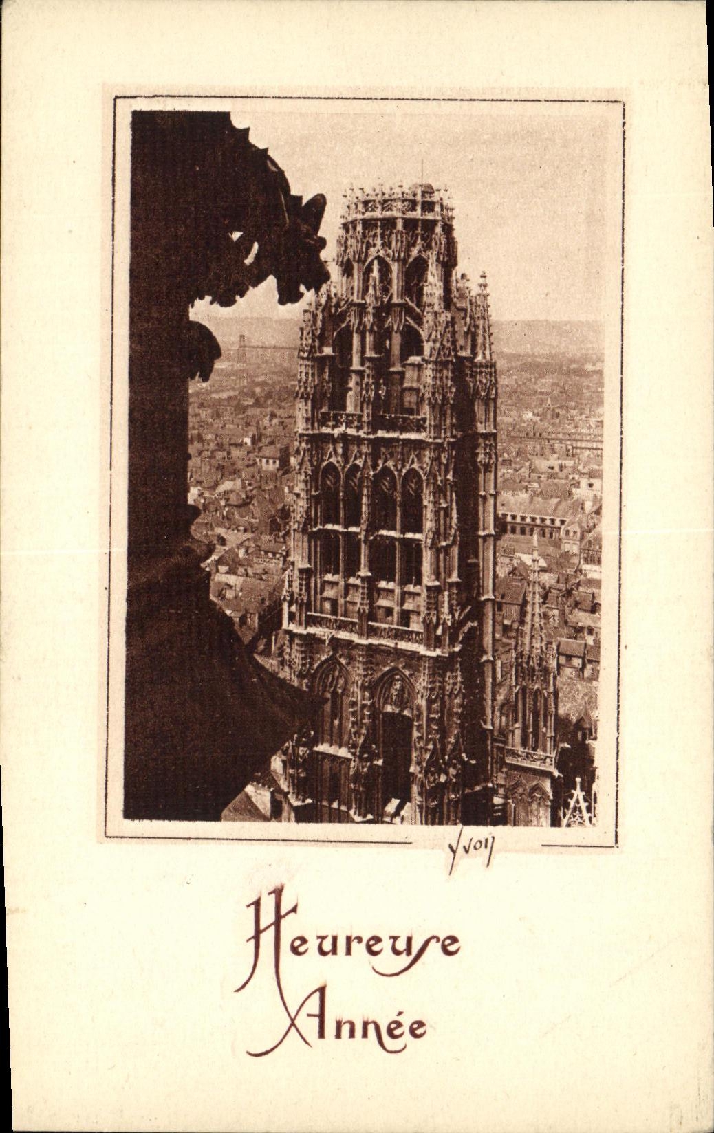 VINTAGE POSTCARD Happy Rouen Year the Tower of Butter
