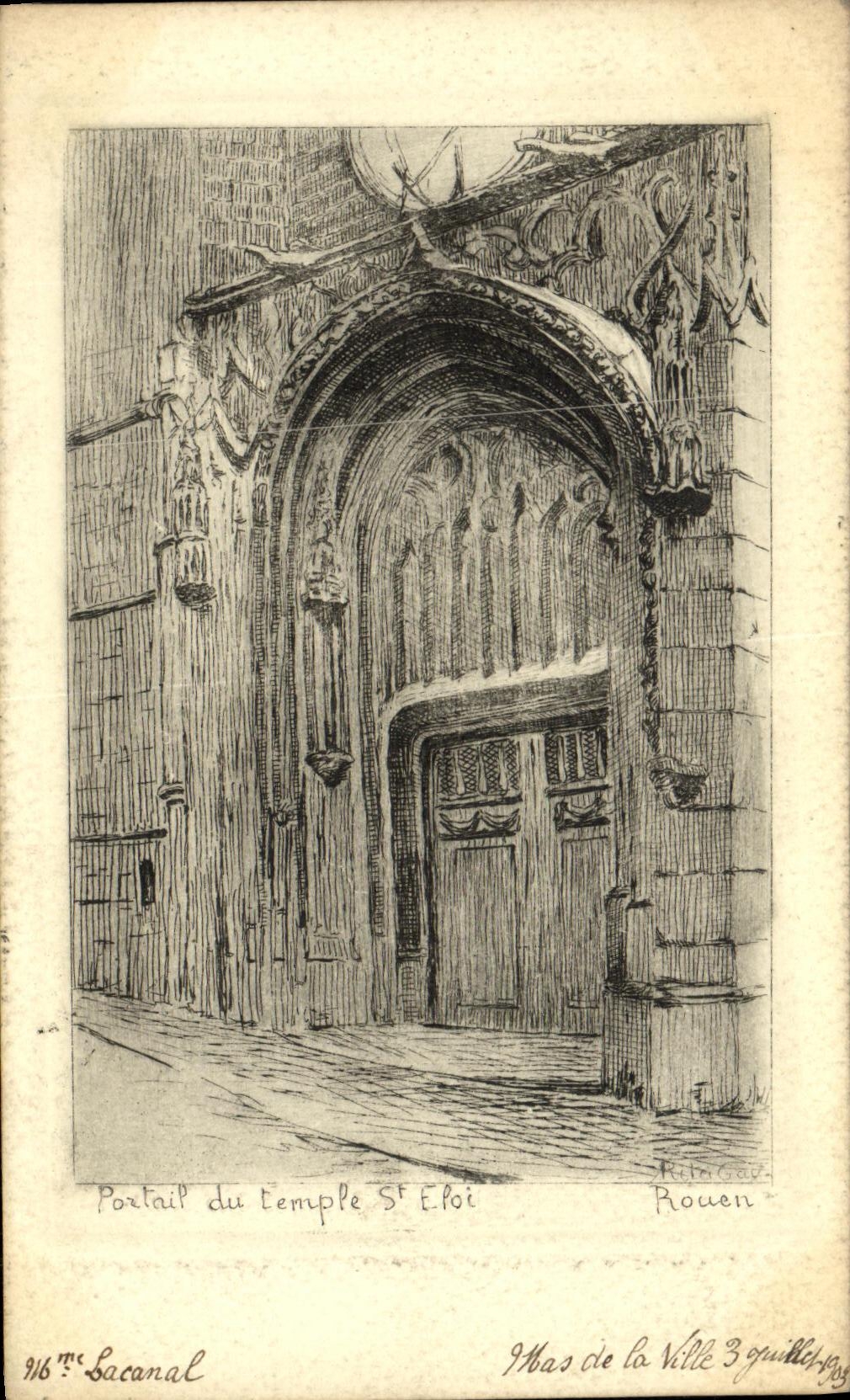 VINTAGE POSTCARD Gate of the temple St Eloi Rouen