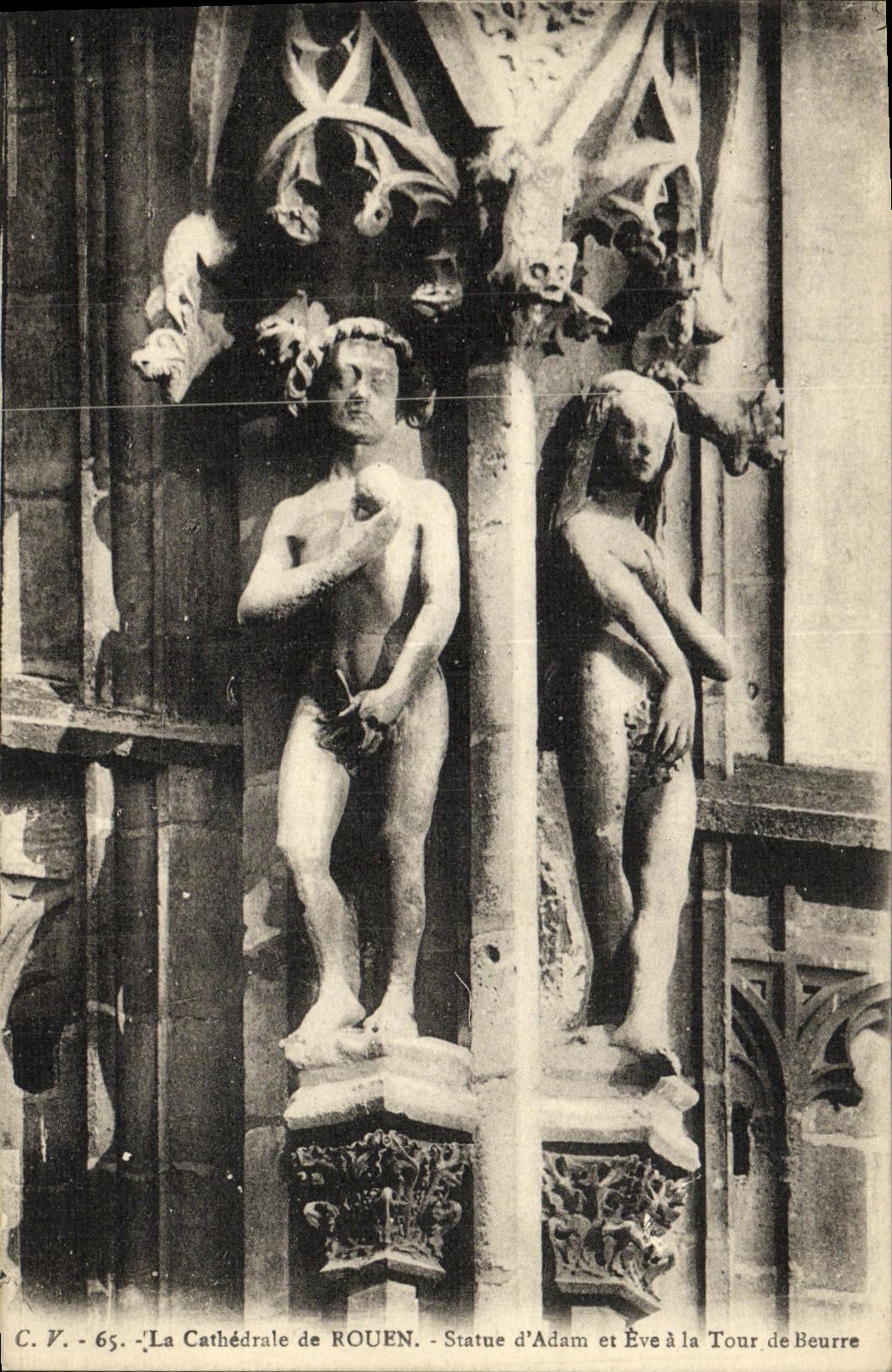VINTAGE POSTCARD the Rouen Cathedral Rules D Adam and Eve with the Butter Tower