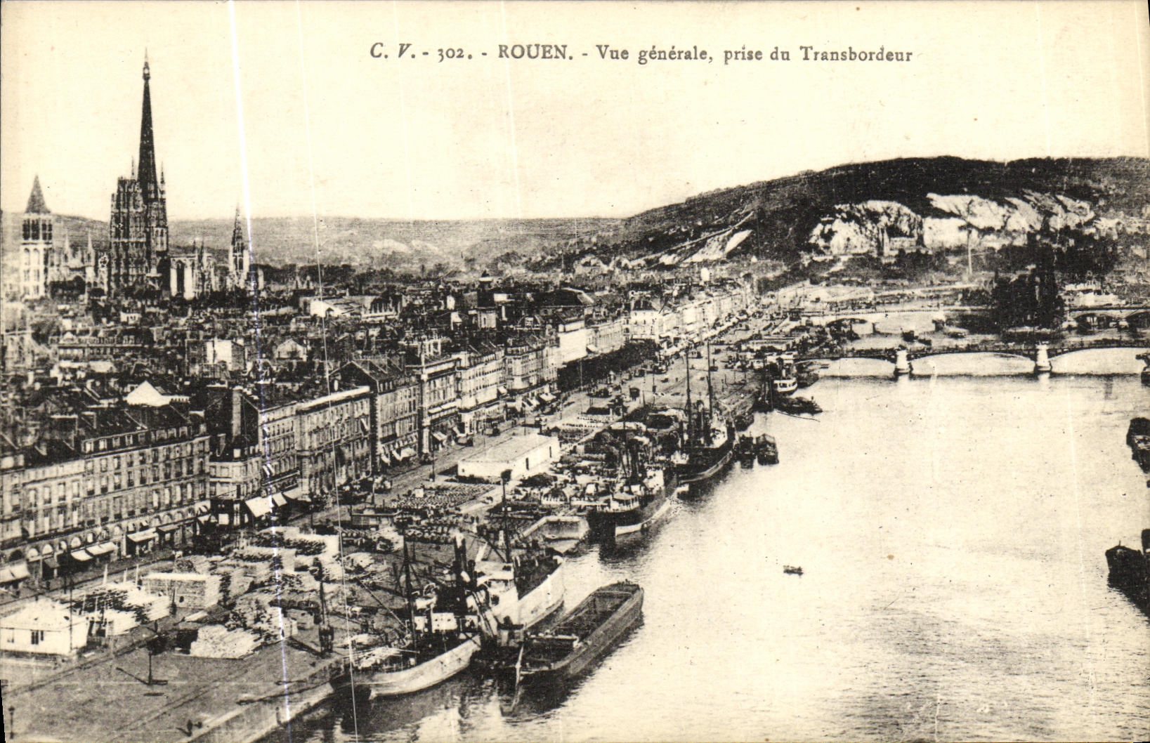 VINTAGE POSTCARD Rouen View taken of the Transporter Boats