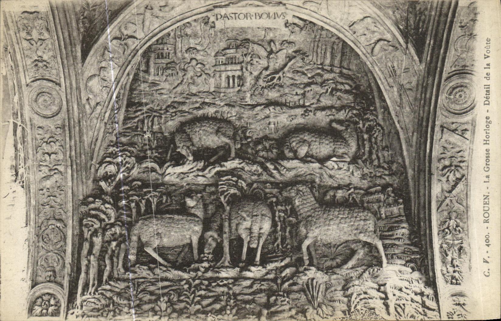 VINTAGE POSTCARD Rouen the Large Clock Detail of the vault